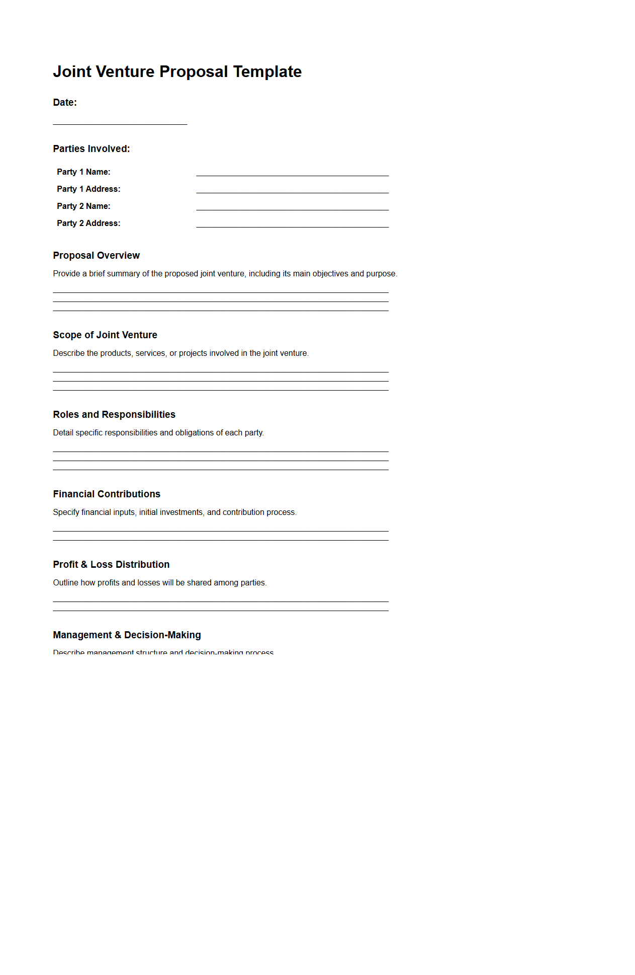 Blank Joint Venture Proposal Template