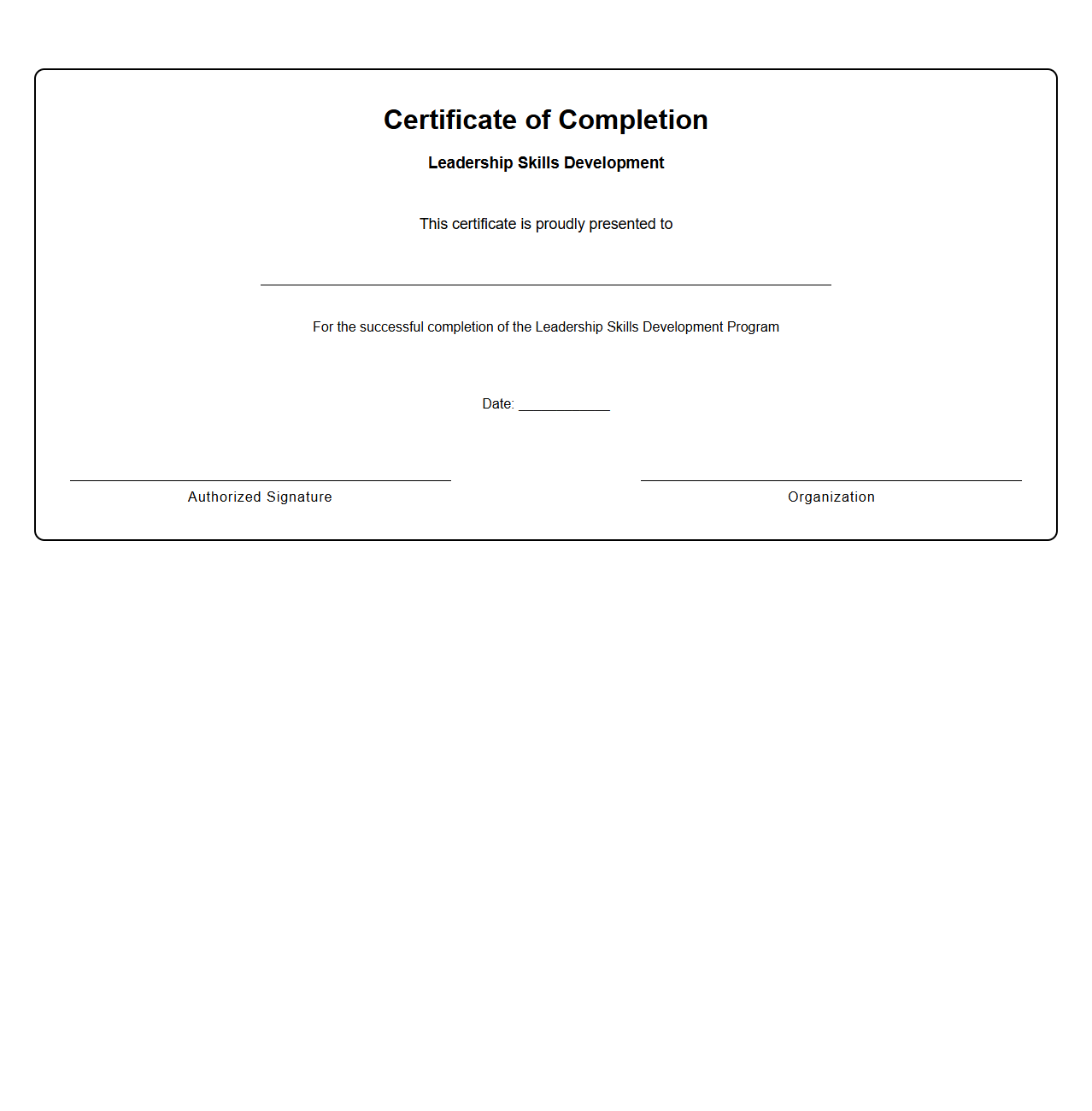 Blank Leadership Skills Development Certificate