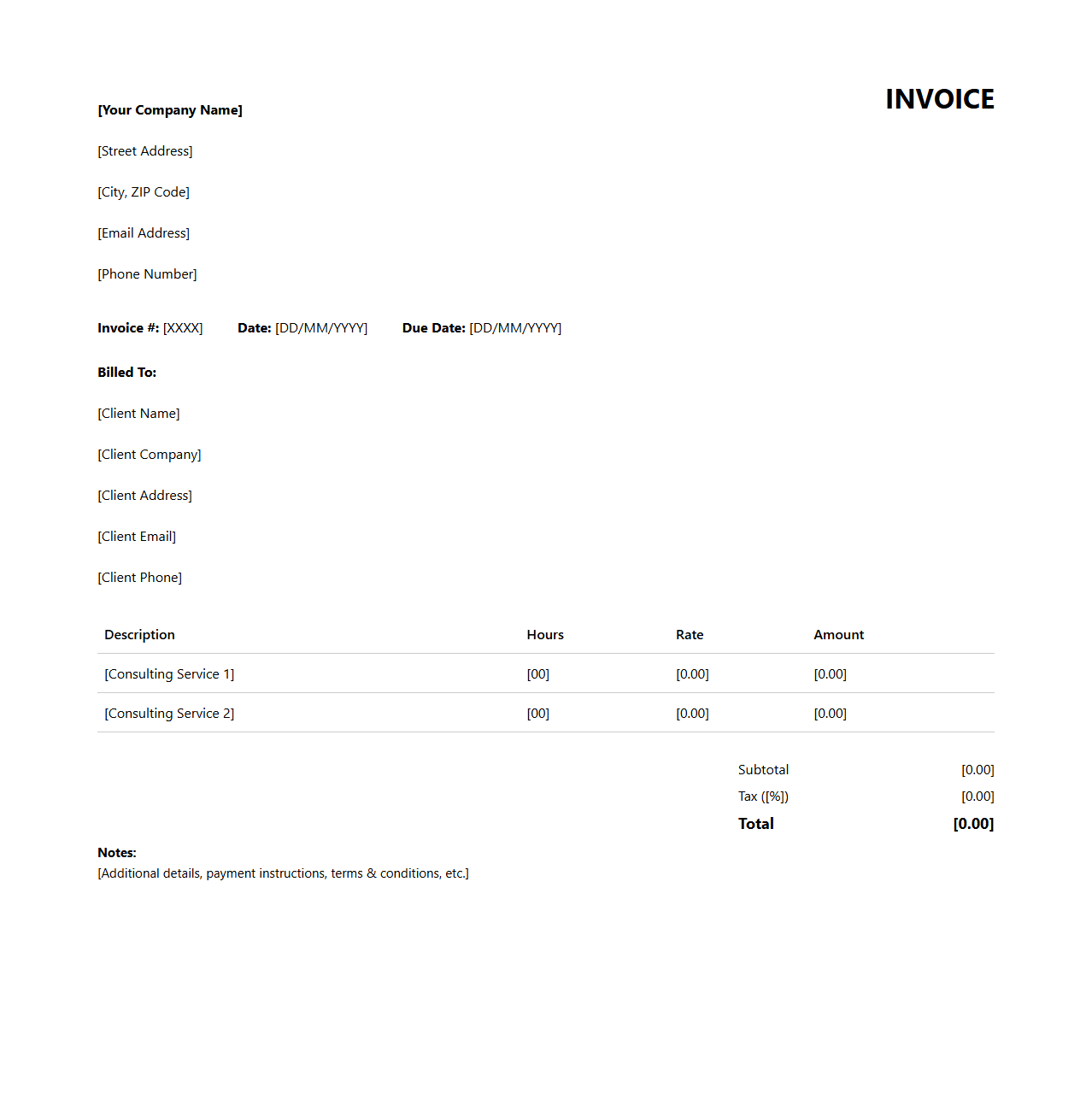 Blank Marketing Consultancy Invoice Template
