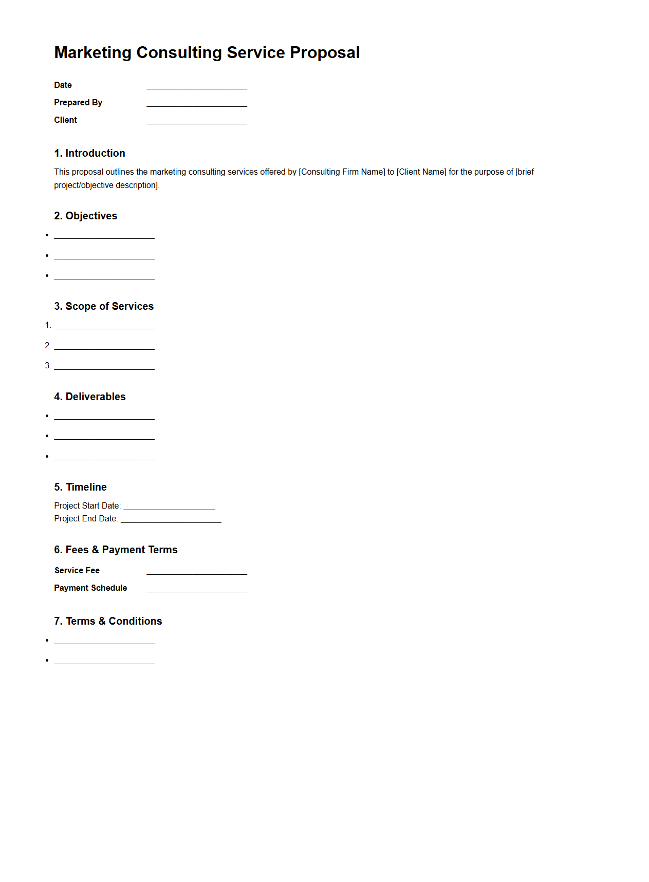 Blank Marketing Consulting Service Proposal Sample