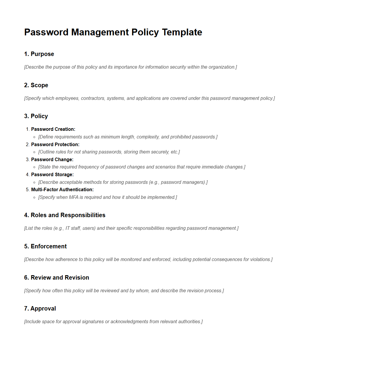 Blank Password Management Policy Template for IT Managers