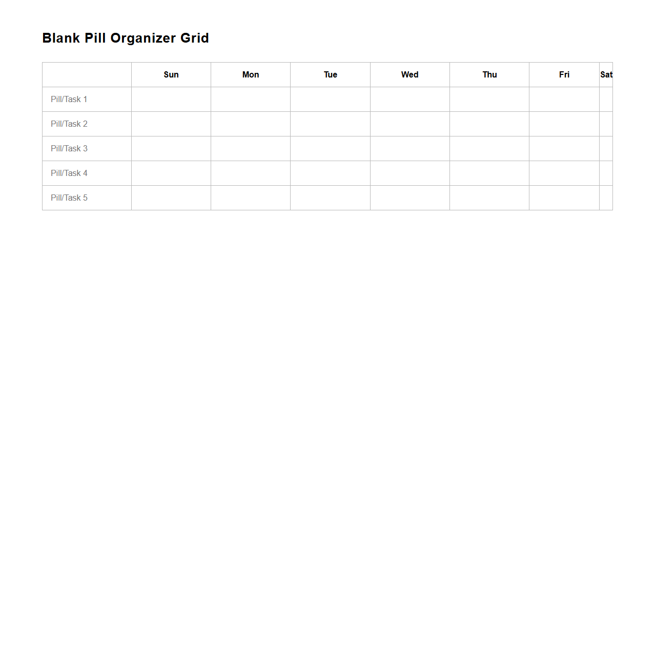 Blank Pill Organizer Grid for Routine Tracking