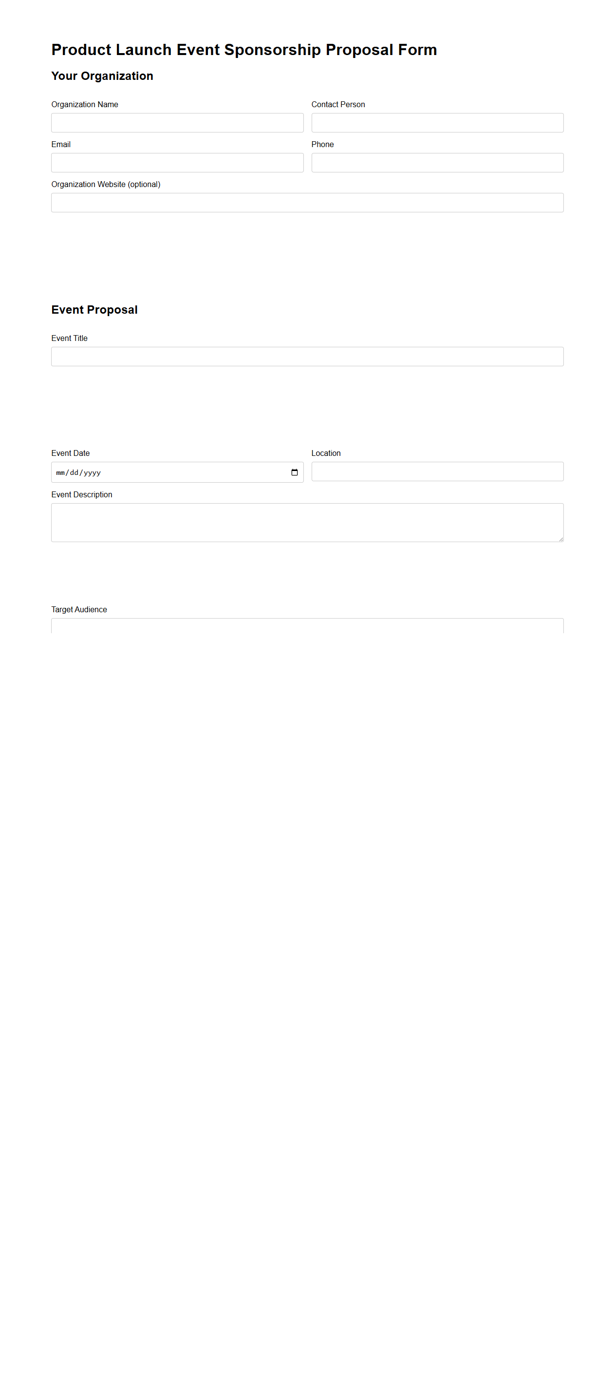 Blank Product Launch Event Sponsorship Proposal Form