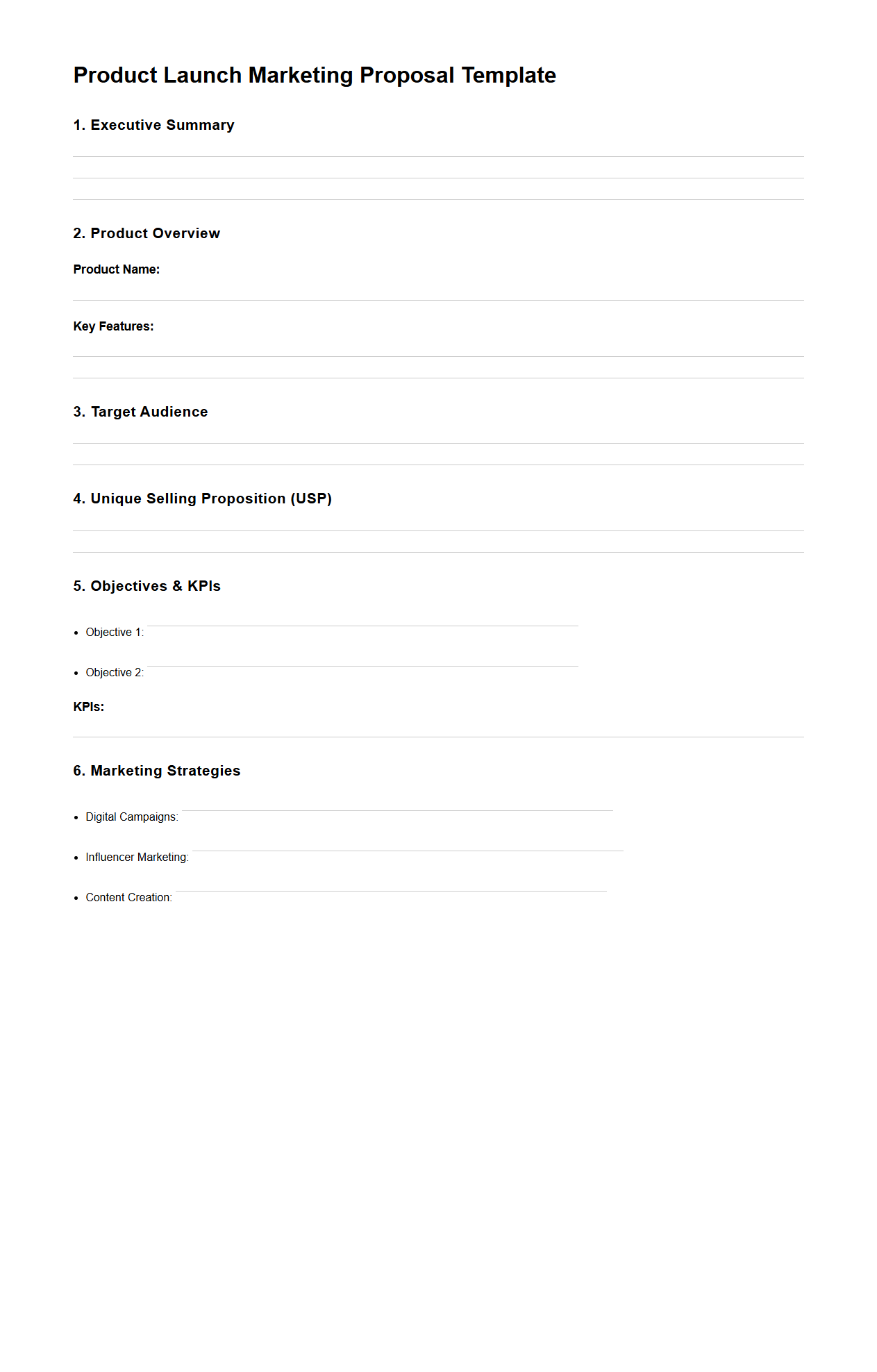 Blank Product Launch Marketing Proposal Template for Campaigns