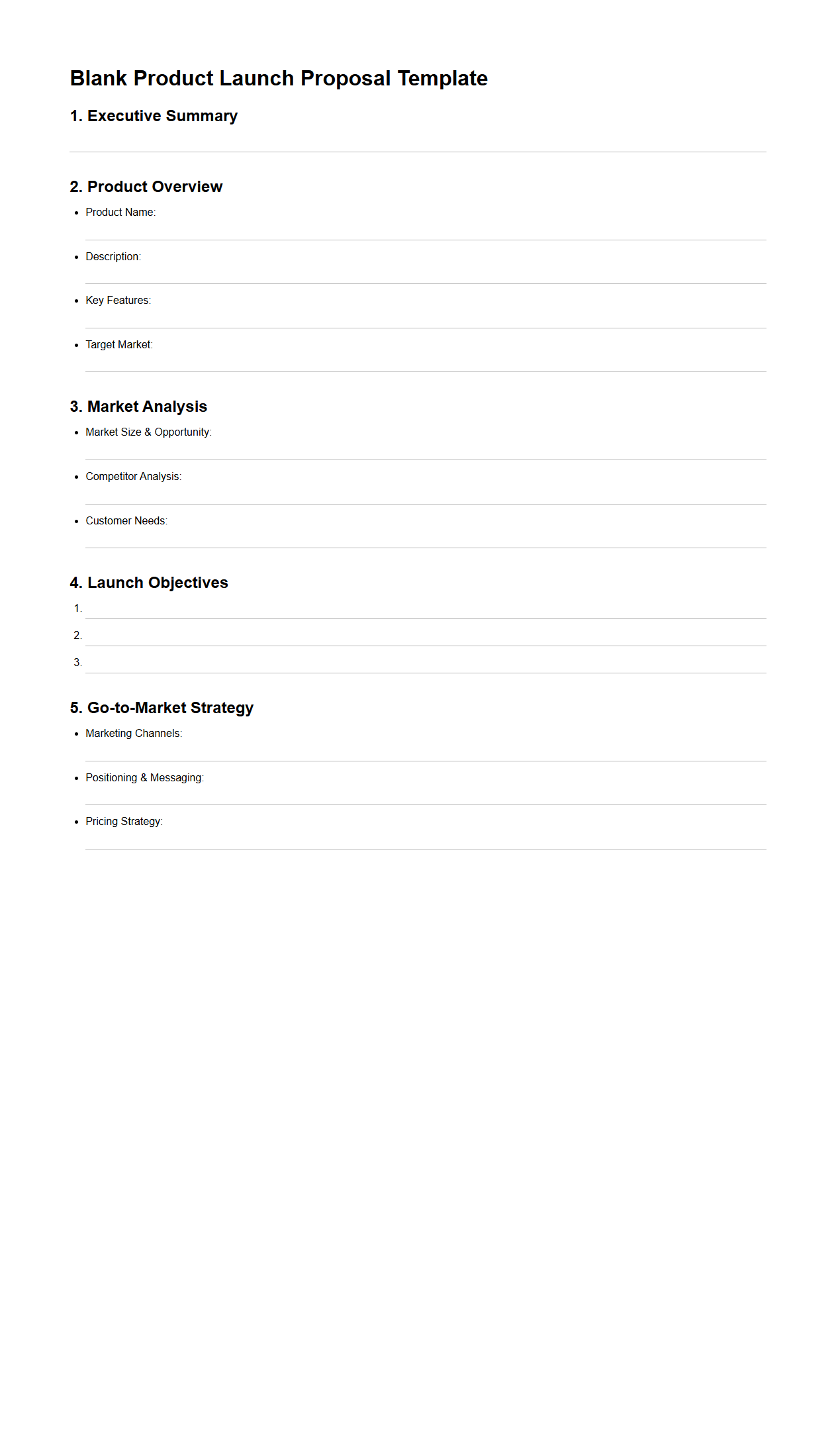 Blank Product Launch Proposal Template