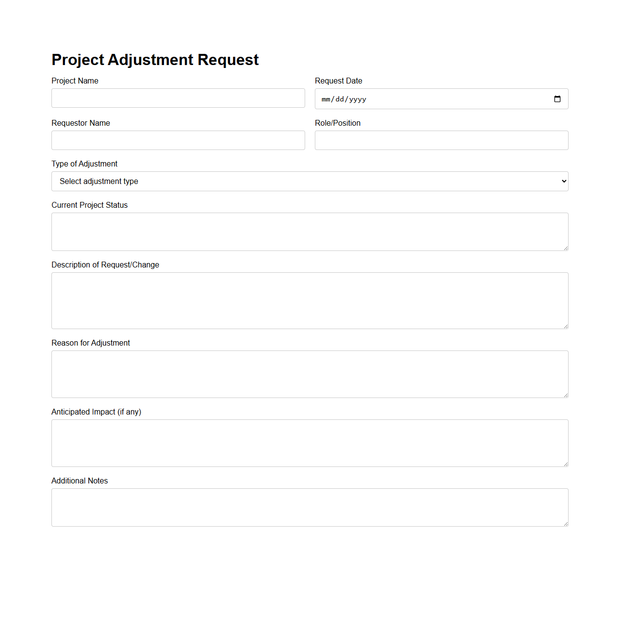 Blank Project Adjustment Request Template