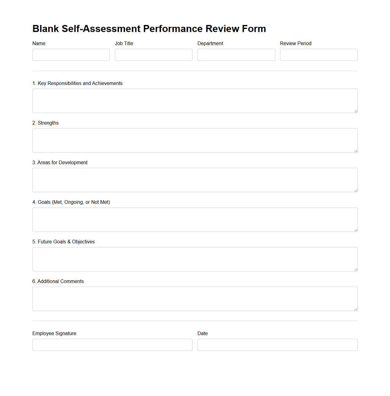 Blank Self-Assessment Performance Review Form