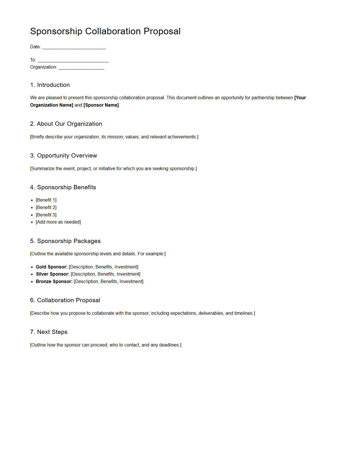 Blank Sponsorship Collaboration Proposal Template