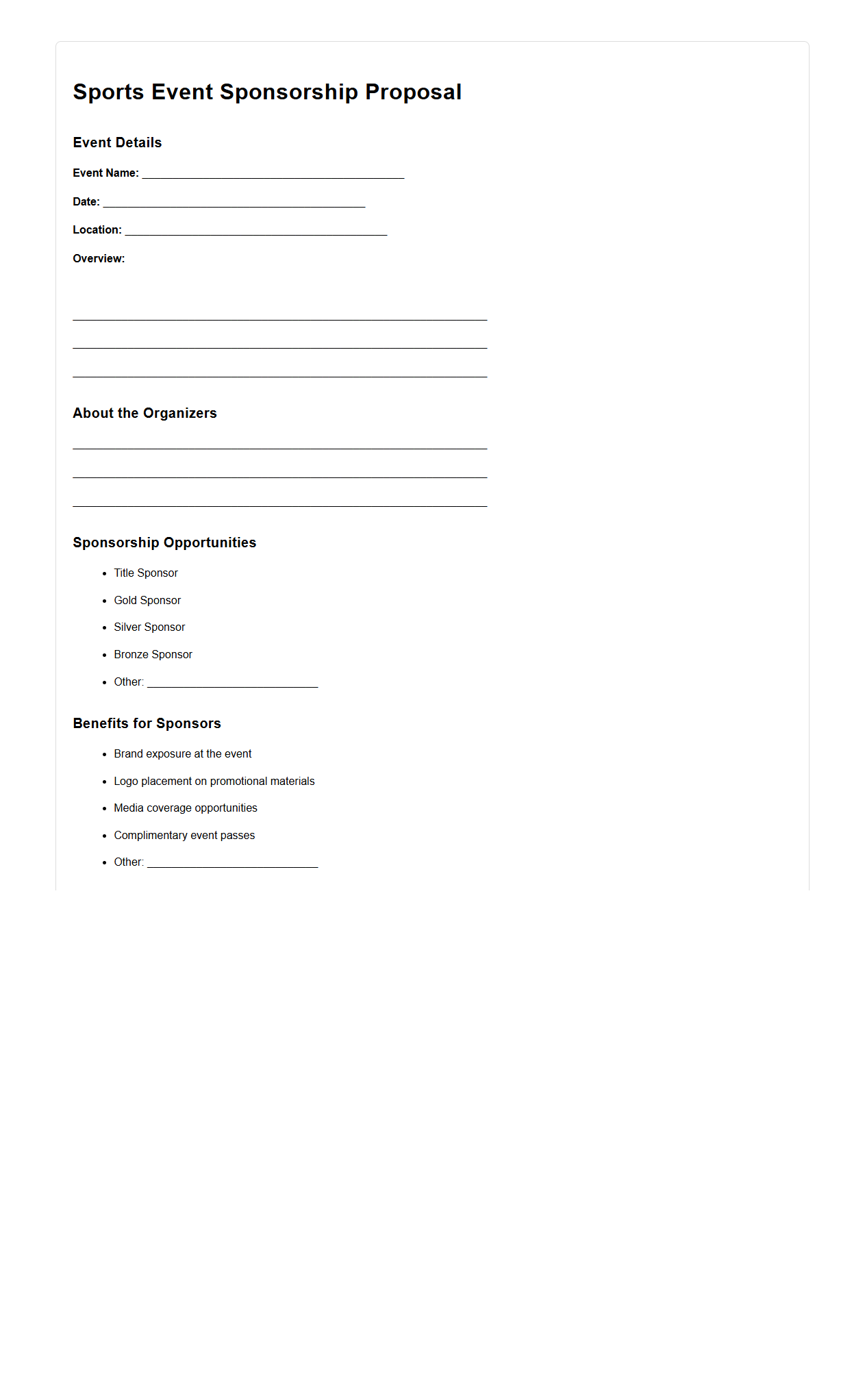 Blank Sports Event Sponsorship Proposal Template