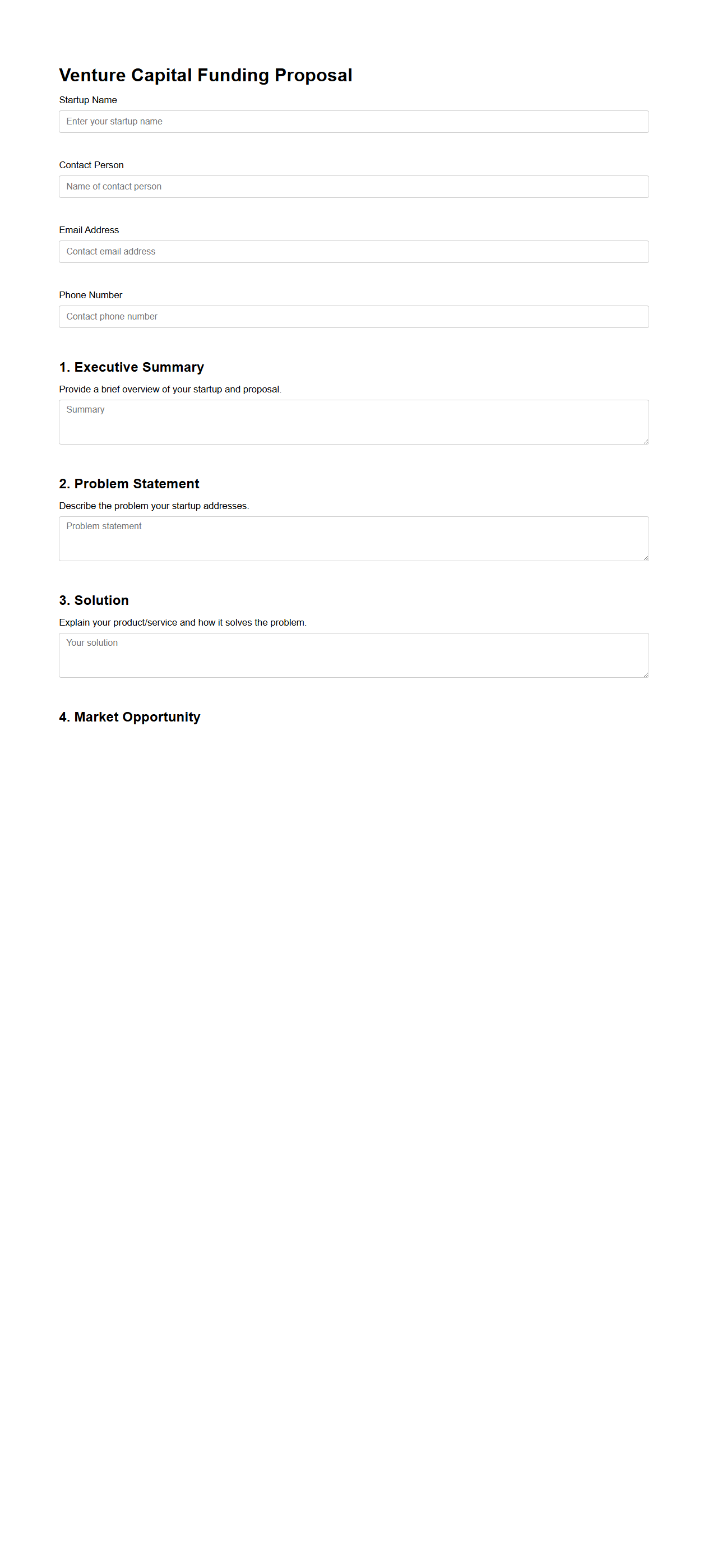 Blank Venture Capital Funding Proposal Template for Startups