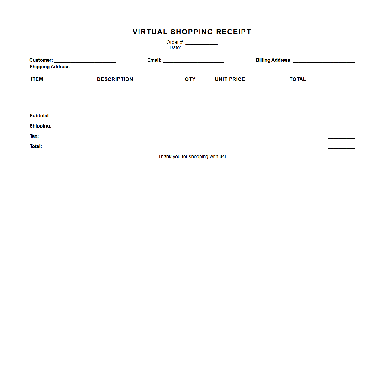 Blank Virtual Shopping Receipt Format