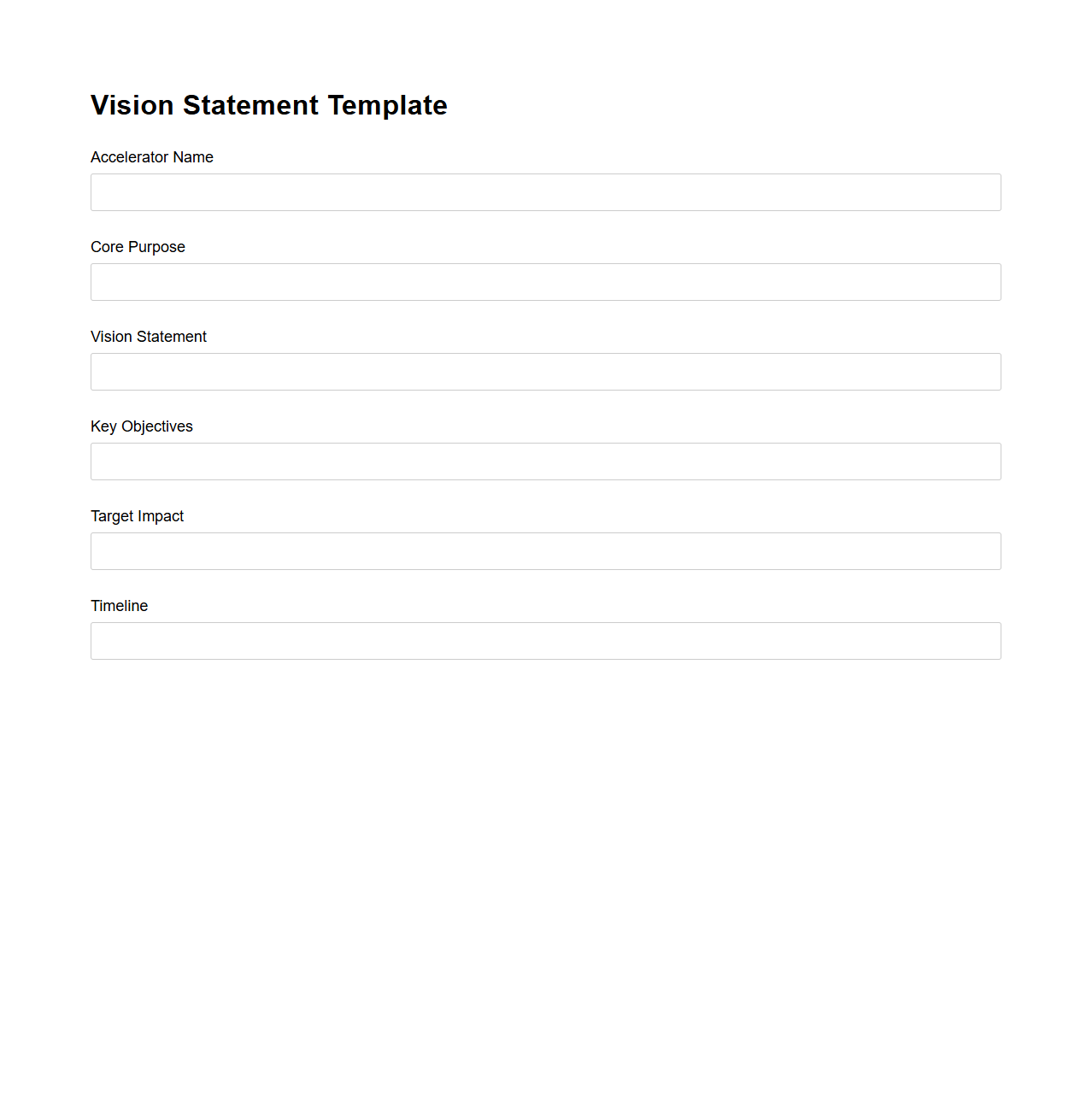 Blank Vision Statement Template for Startup Accelerators