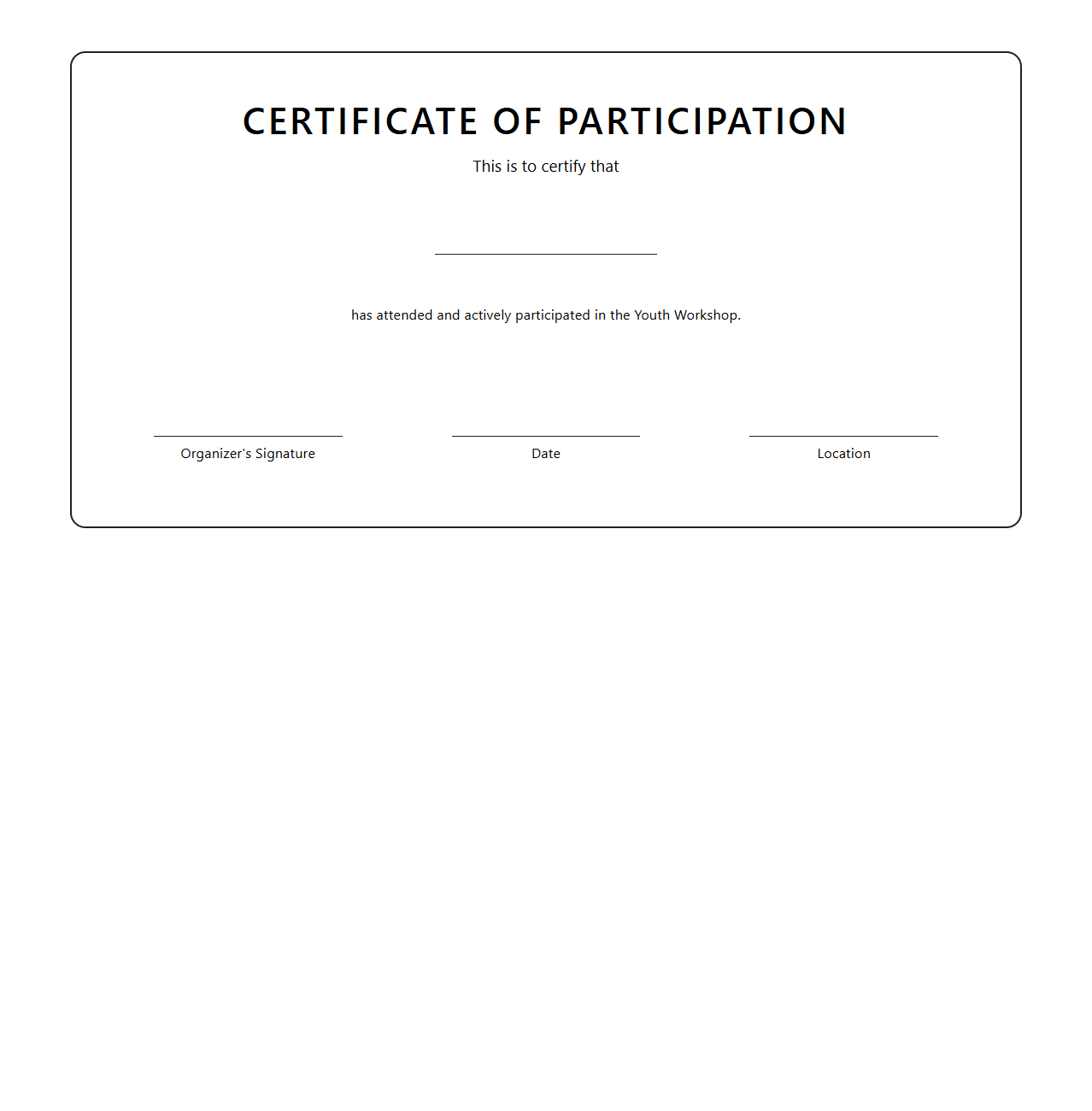 Blank Youth Workshop Certificate Template
