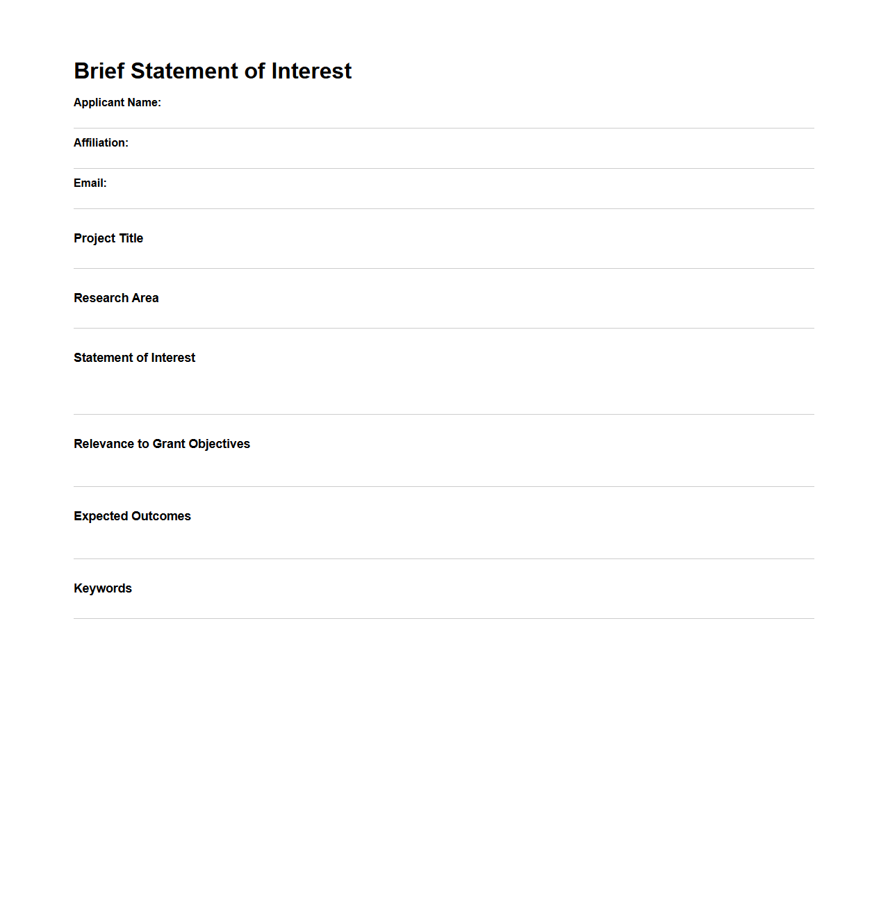Brief Statement of Interest Layout for Research Grants