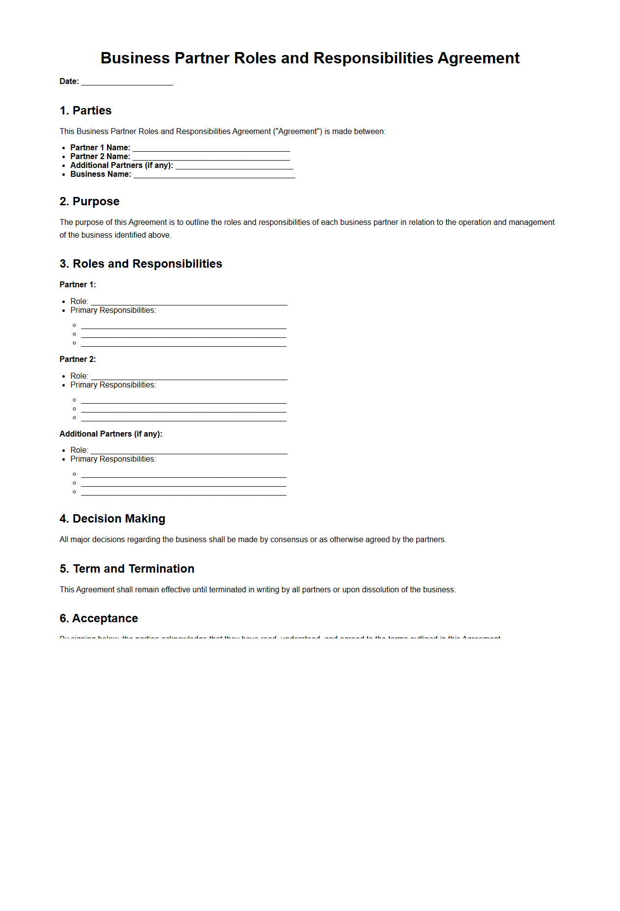 Business Partner Roles and Responsibilities Agreement