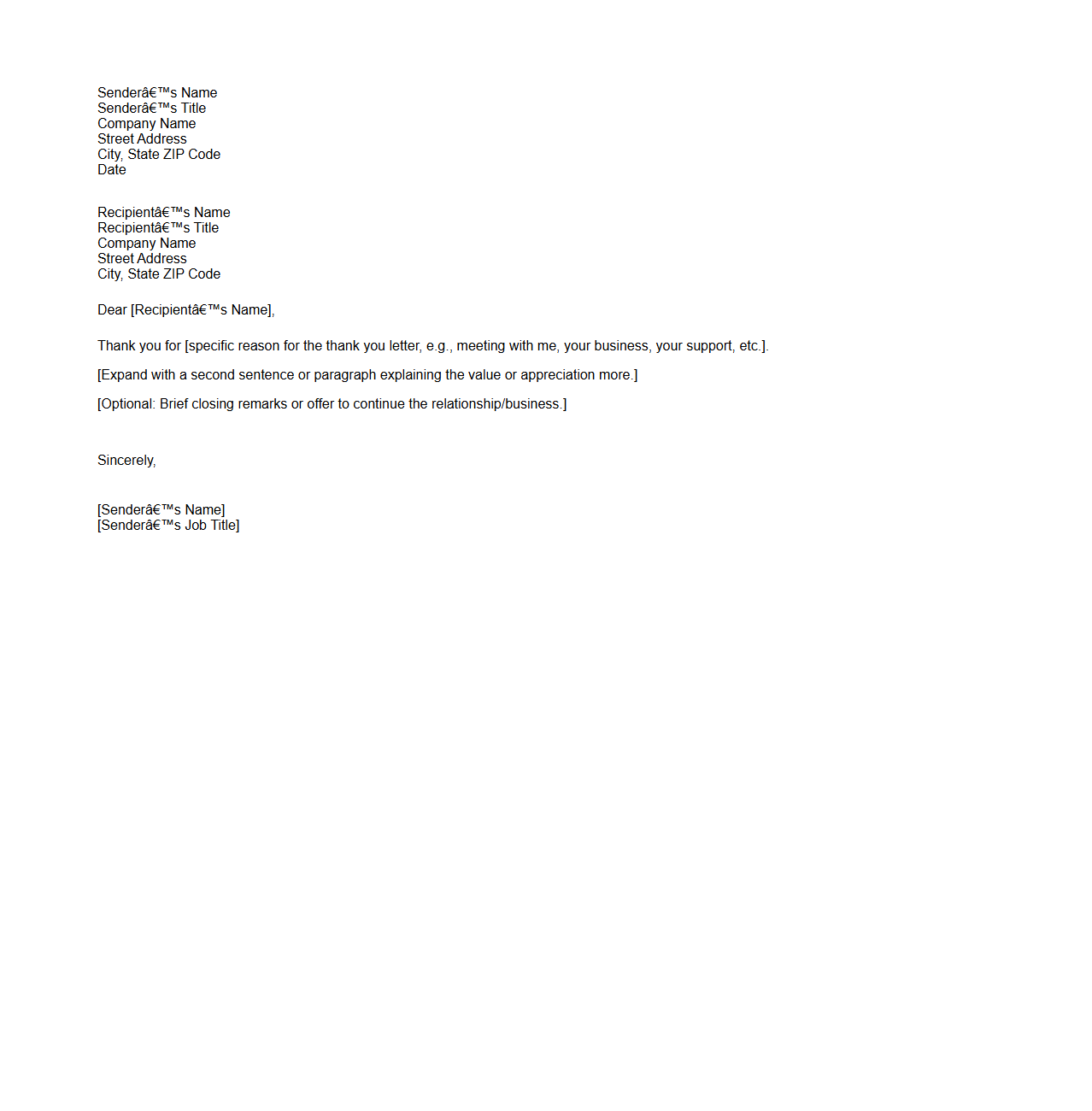 Business Thank You Letter Format