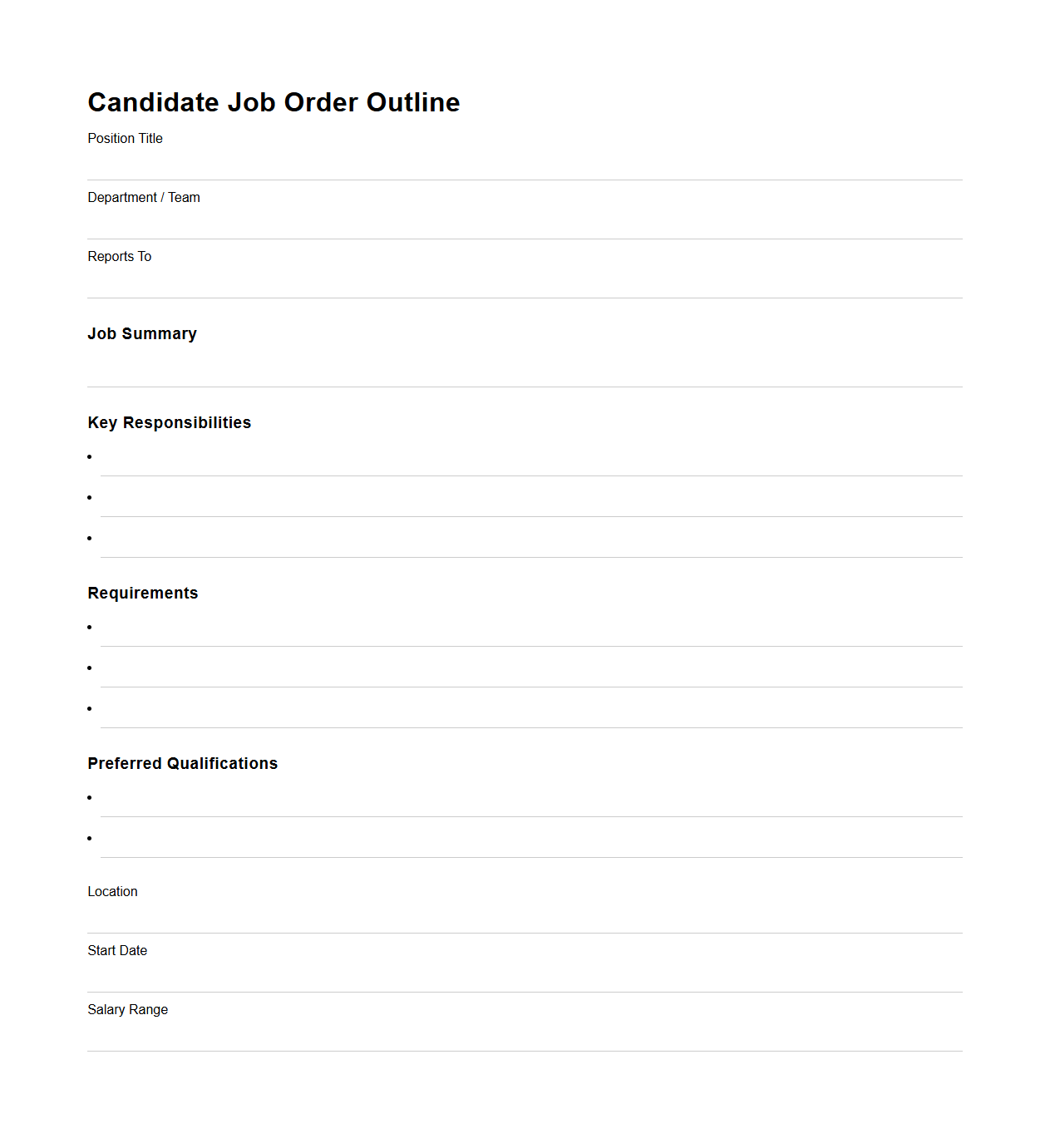 Candidate Job Order Outline