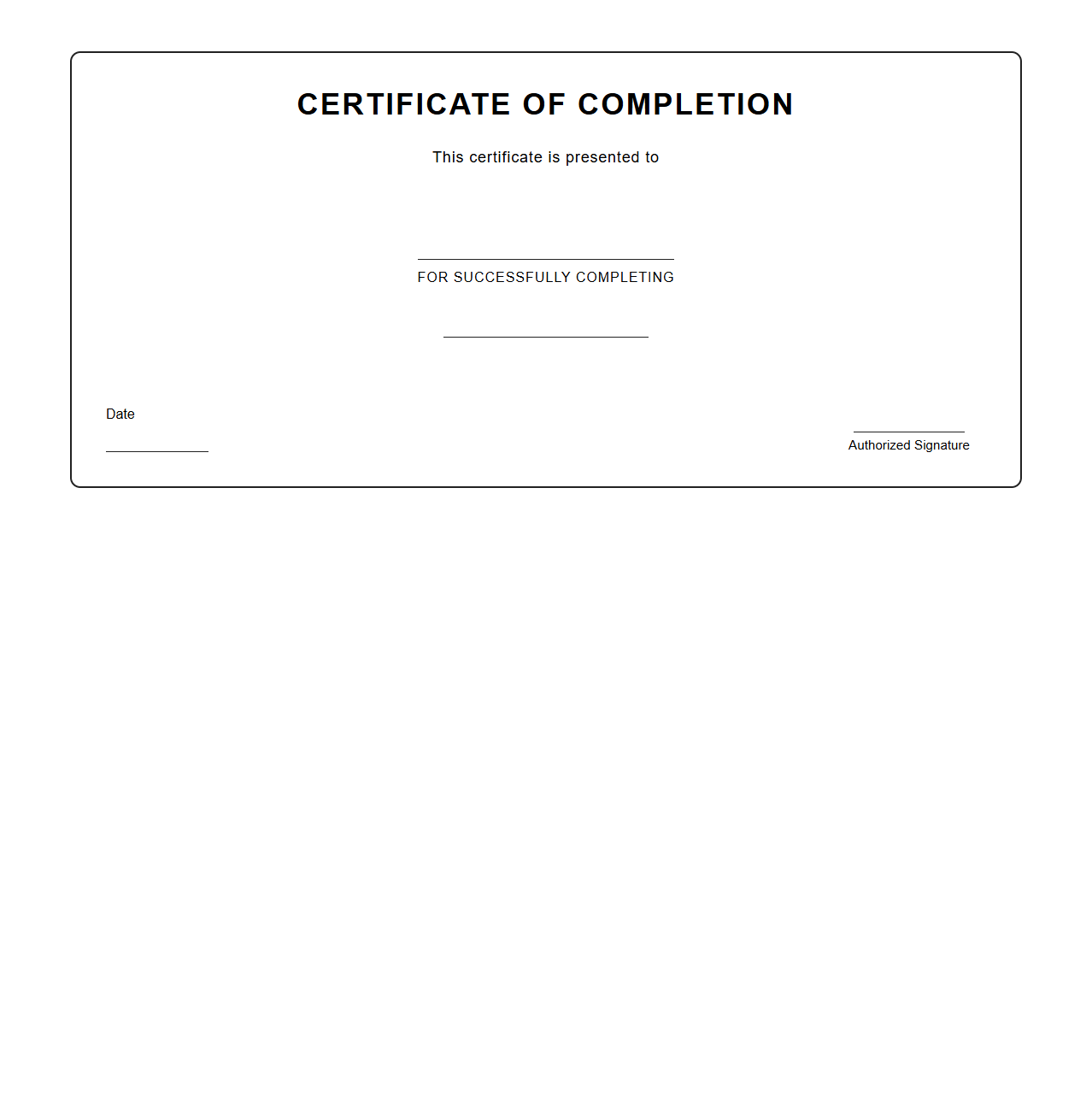 Certificate of Completion Blank Template Design