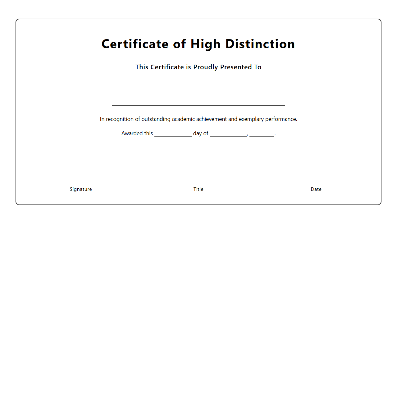 Certificate of High Distinction Template