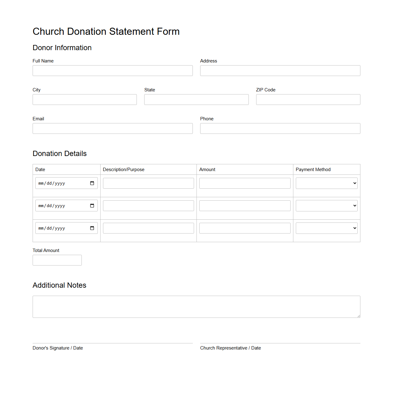 Church Donation Statement Form