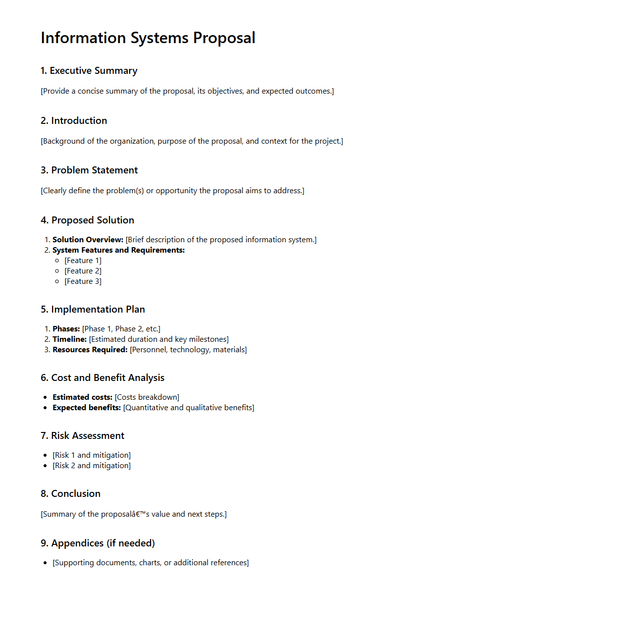 Clean Information Systems Proposal Structure