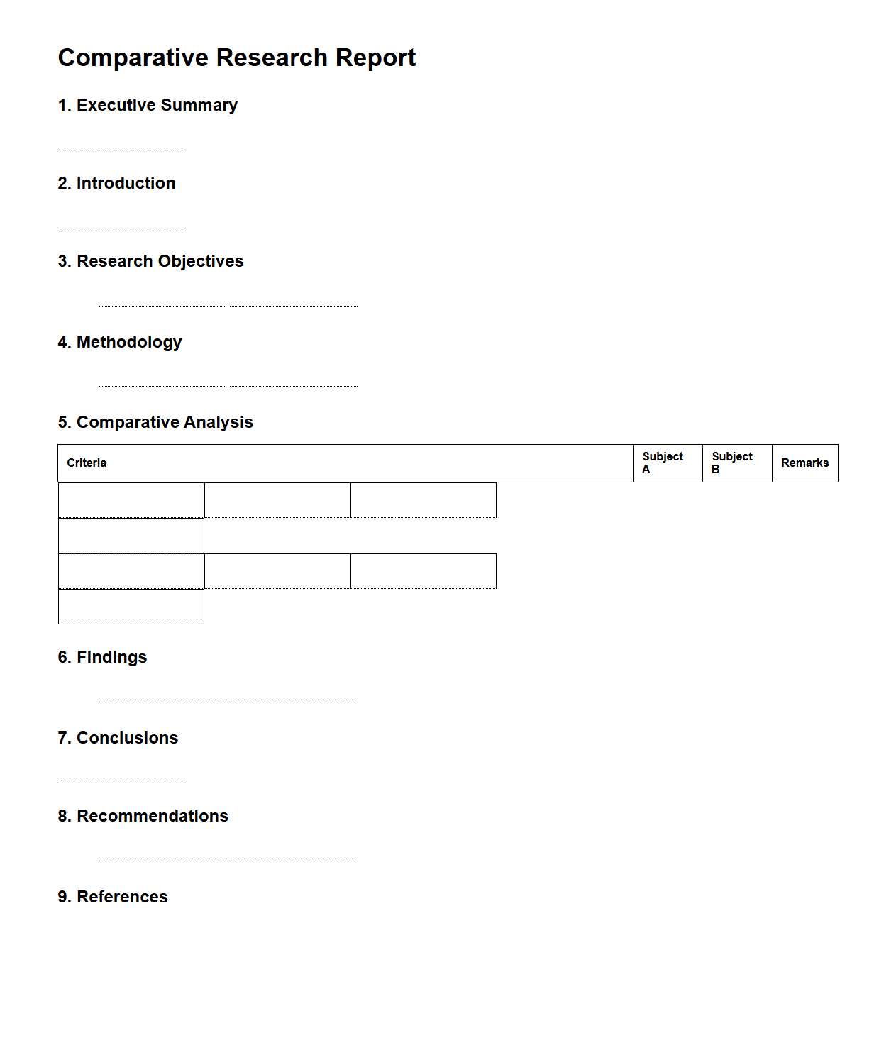Comparative Research Report Template