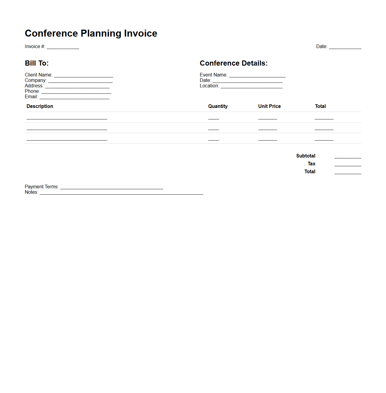 Conference Planning Invoice Template