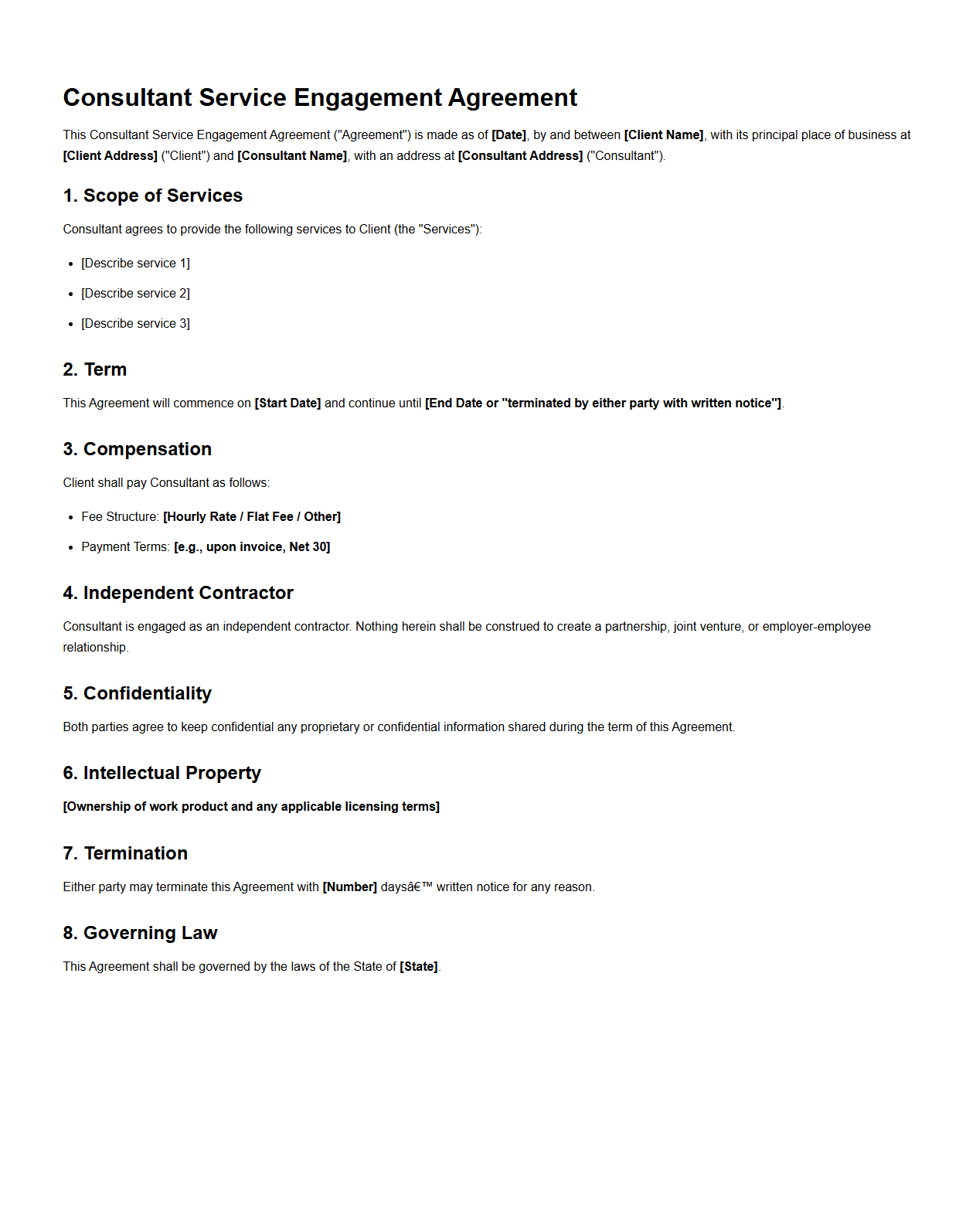 Consultant Service Engagement Agreement Sample