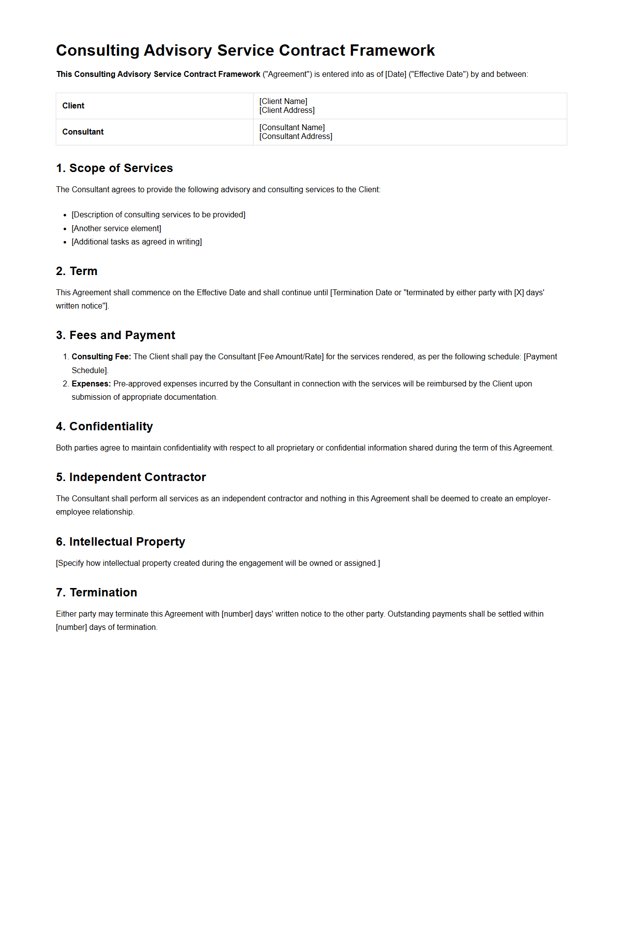 Consulting Advisory Service Contract Framework