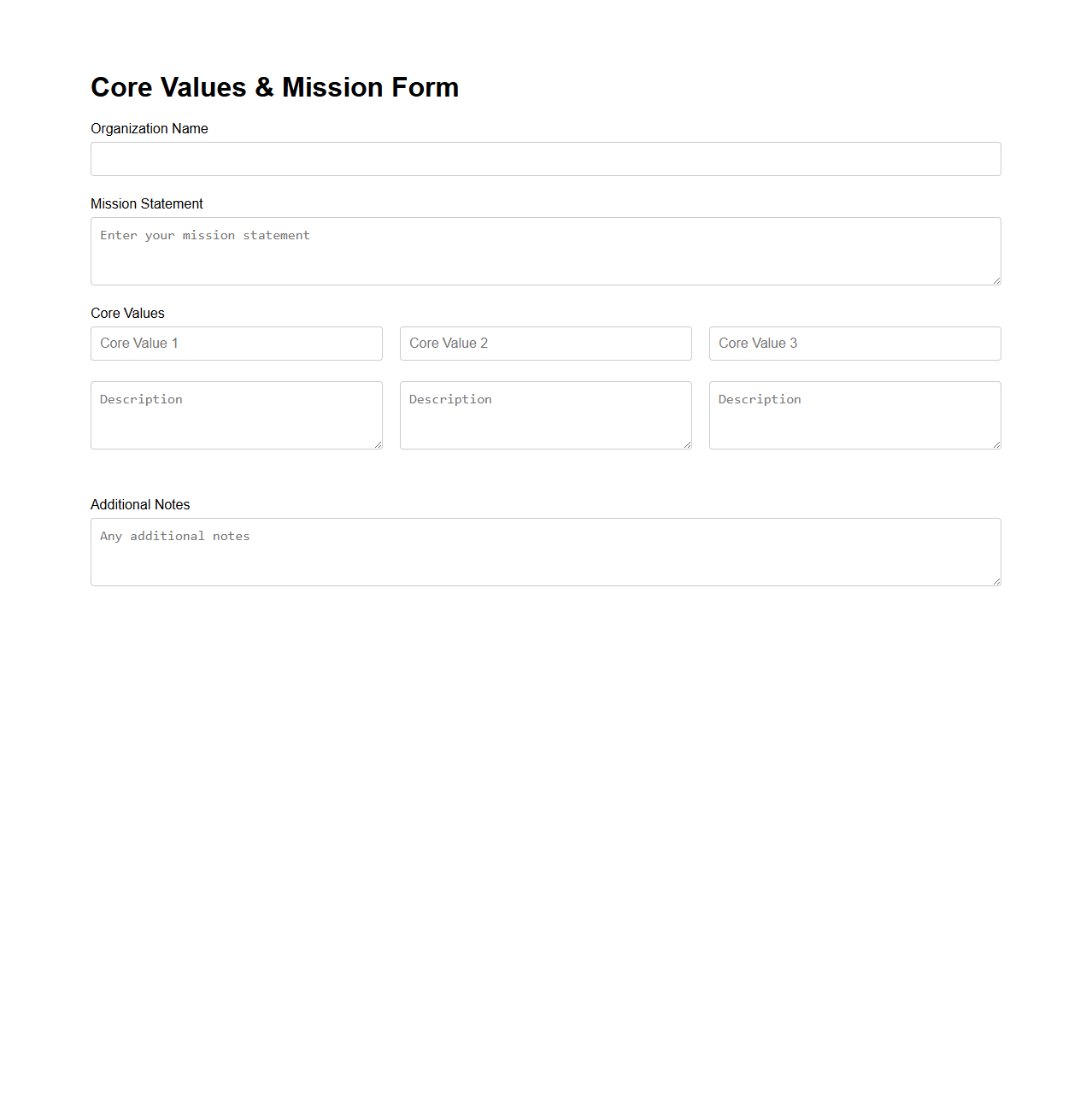 Core Values and Mission Form for Nonprofits