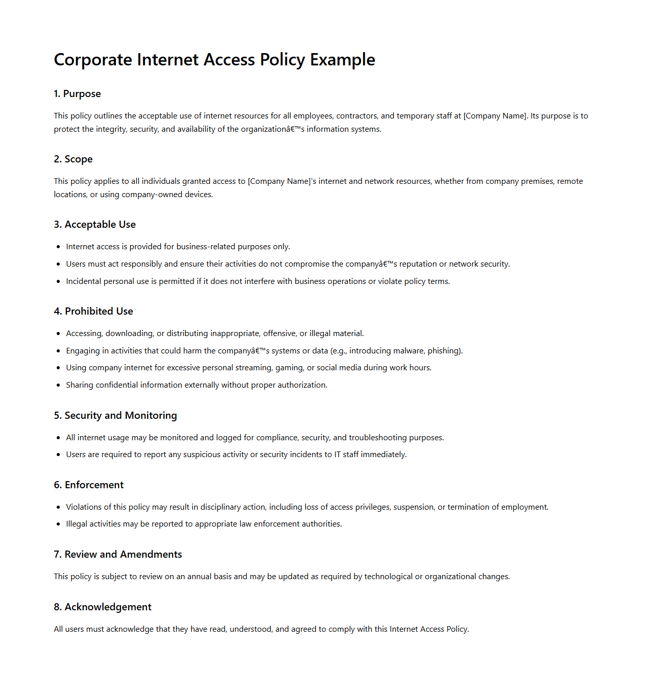 Corporate Internet Access Policy Example
