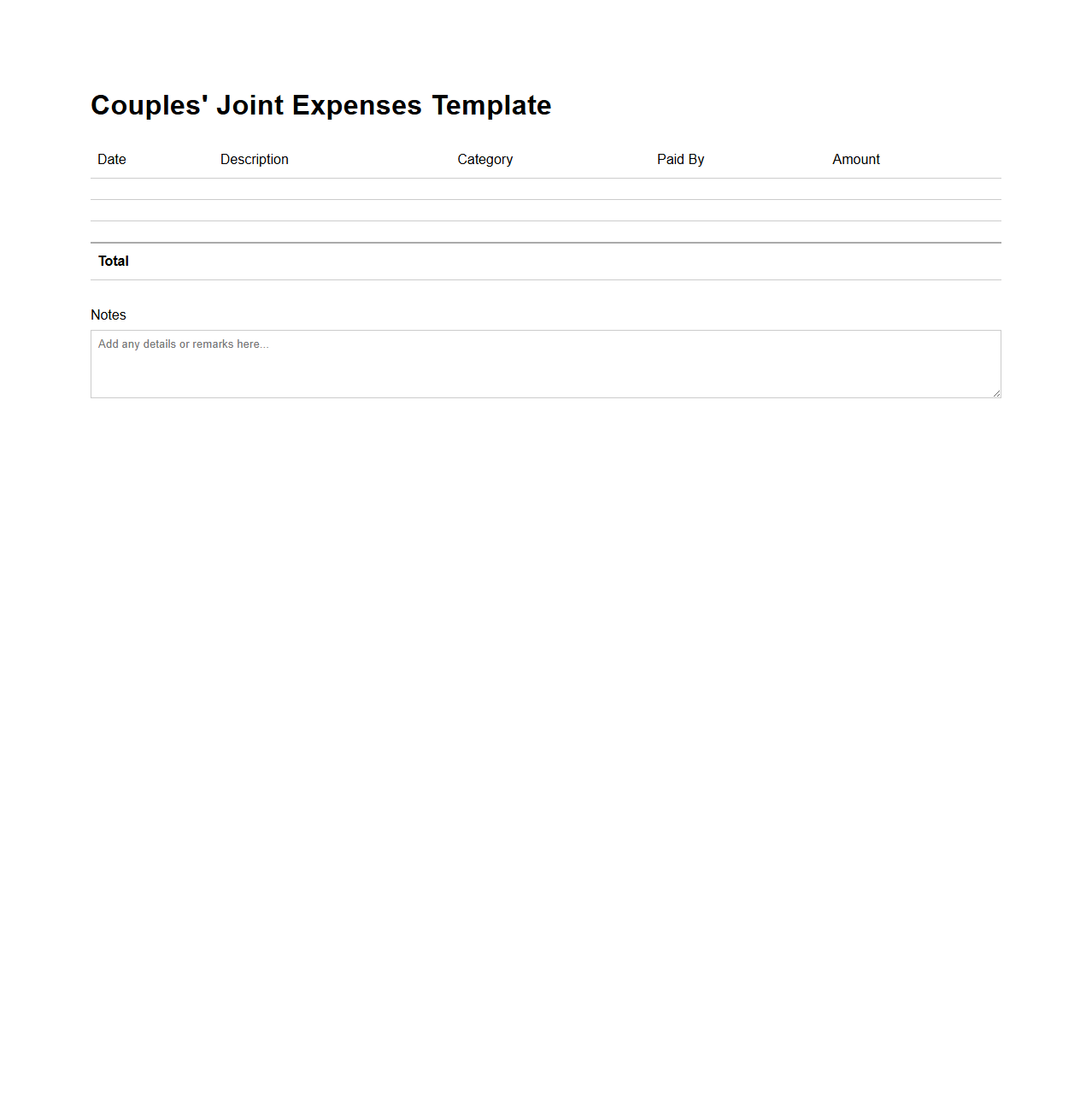 Couples' Joint Expenses Template
