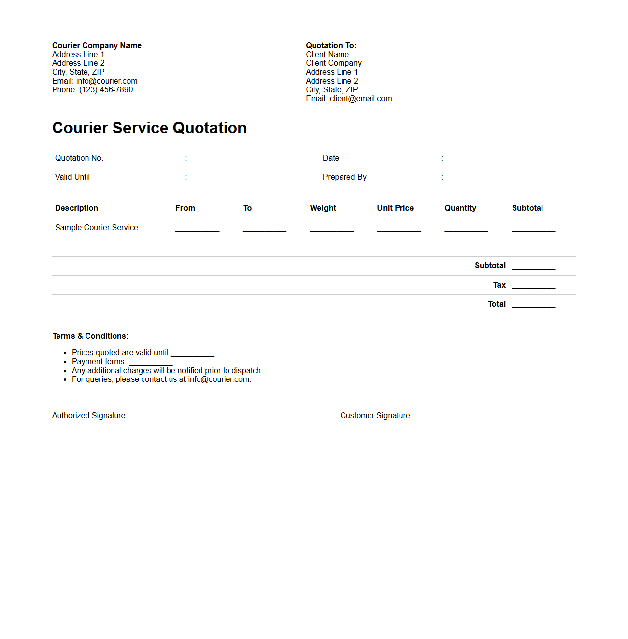 Courier Service Quotation Template