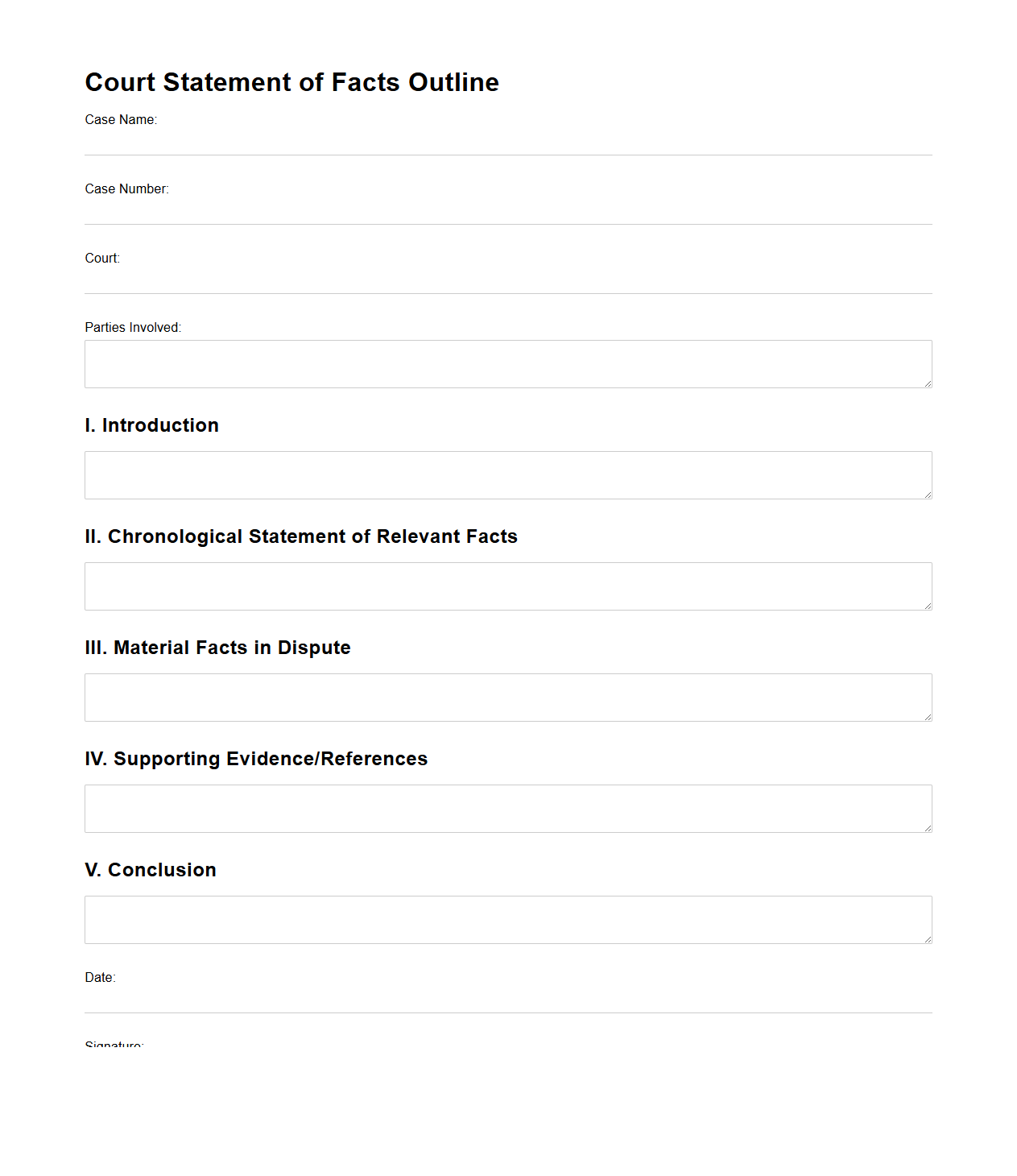 Court Statement of Facts Outline Template