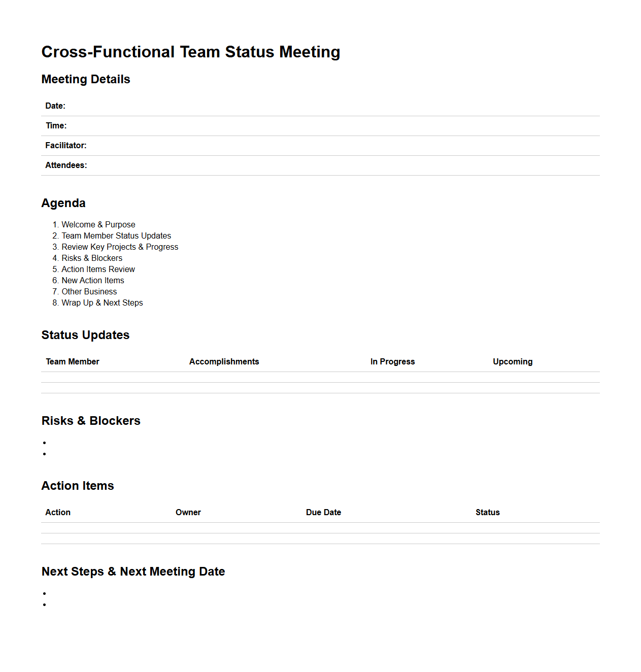 Cross-Functional Team Status Meeting Format