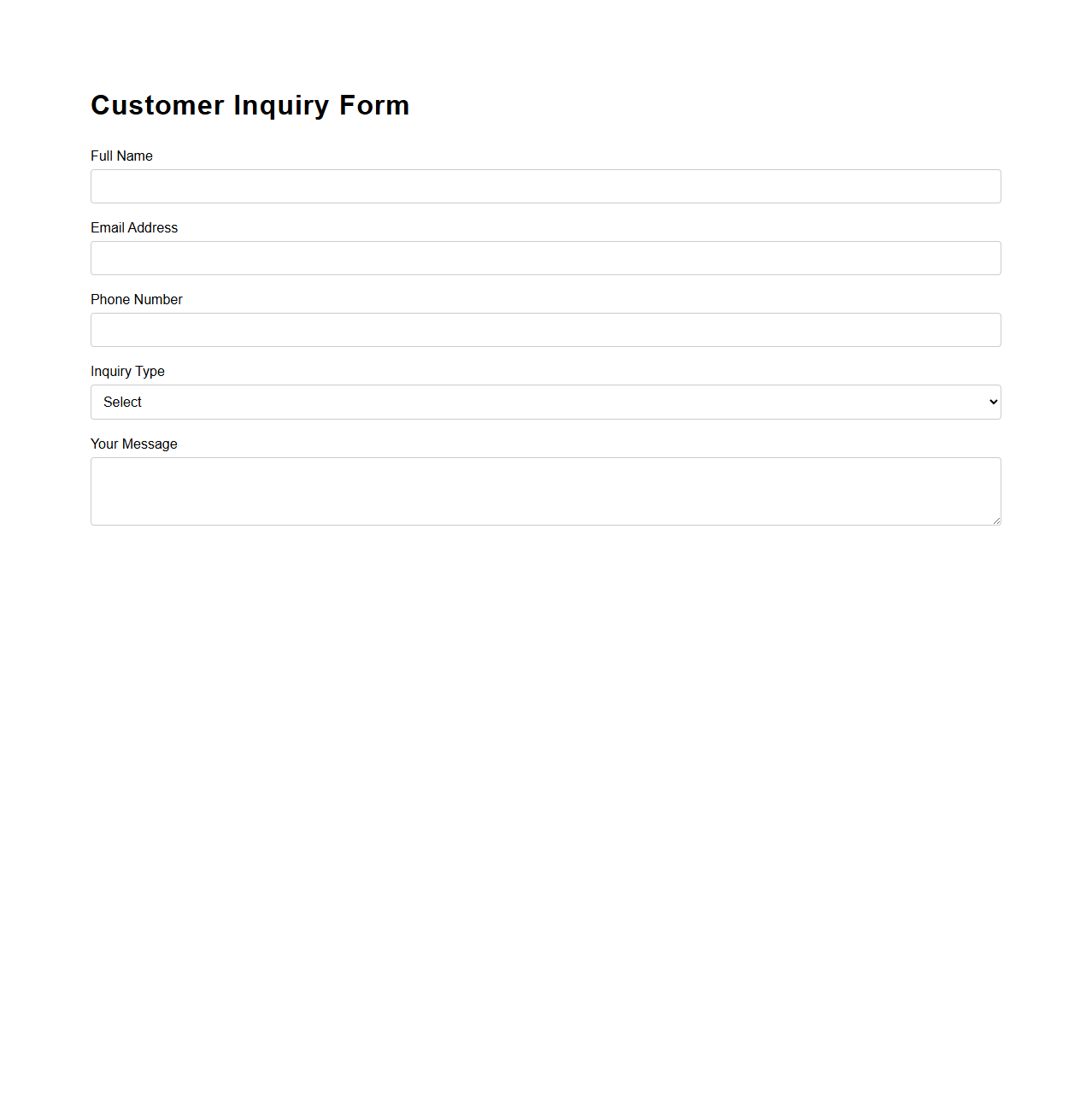 Customer Inquiry Form Format