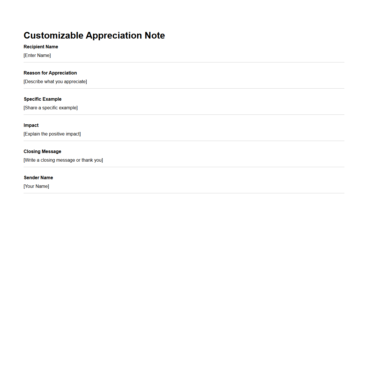 Customizable Appreciation Note Structure