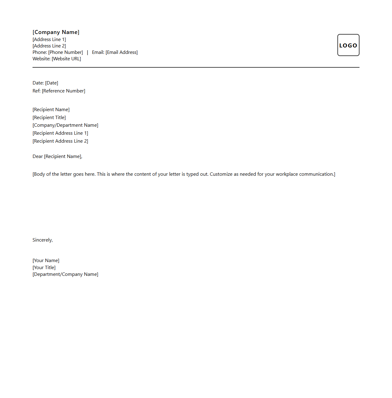 Customizable Business Letterhead Template for Workplace Communication