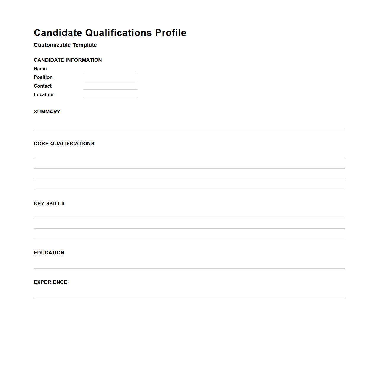 Customizable Candidate Qualifications Profile