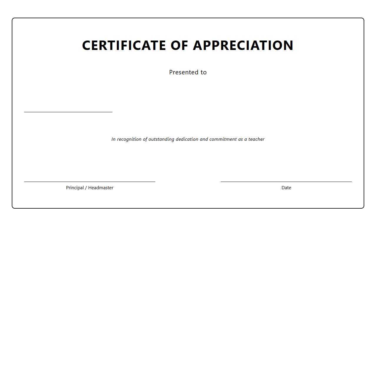 Customizable Teacher Appreciation Certificate Template
