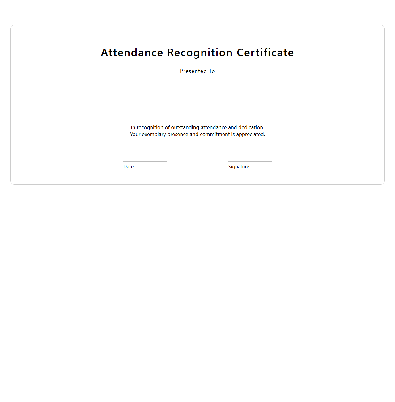 Elegant Attendance Recognition Certificate