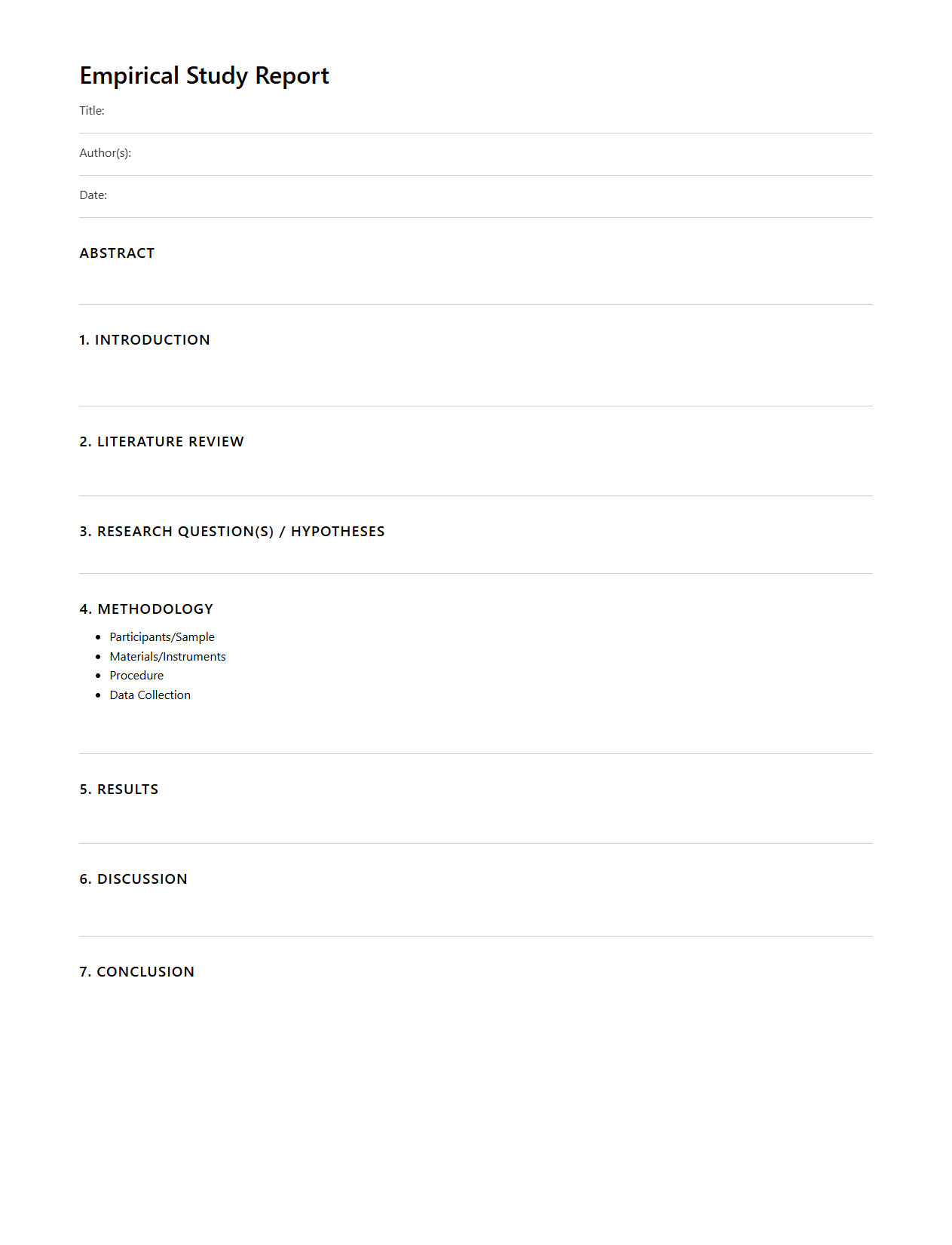 Empirical Study Report Blank Framework