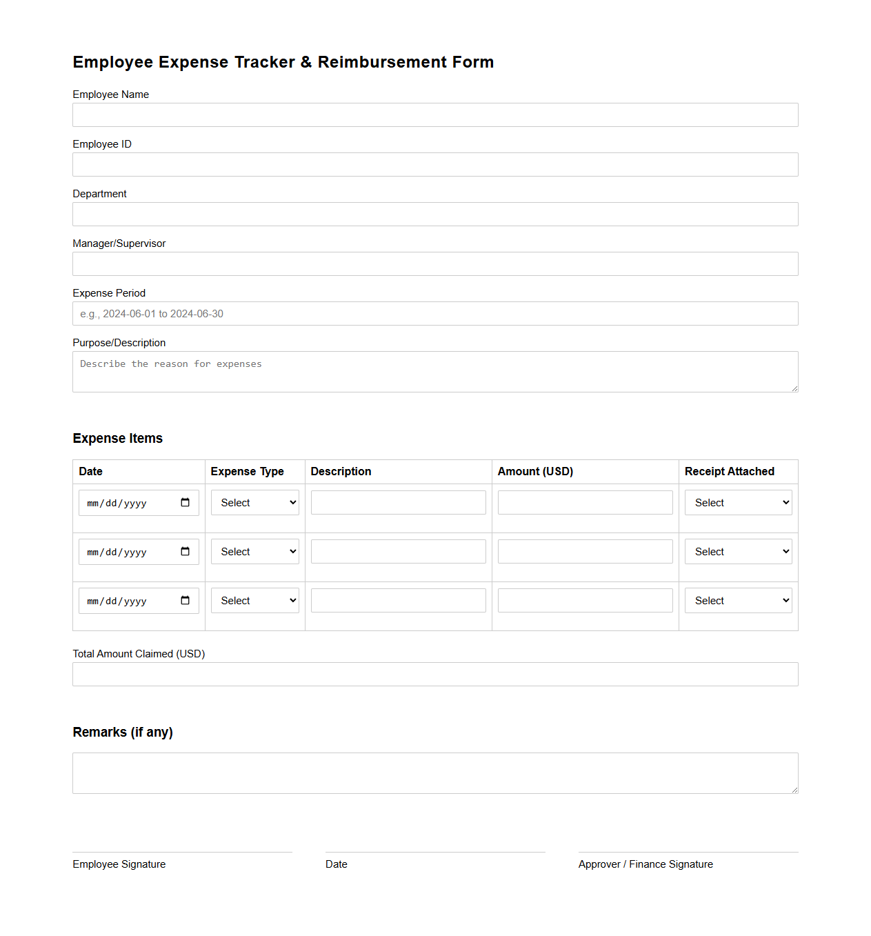 Employee Expense Tracker and Reimbursement Form