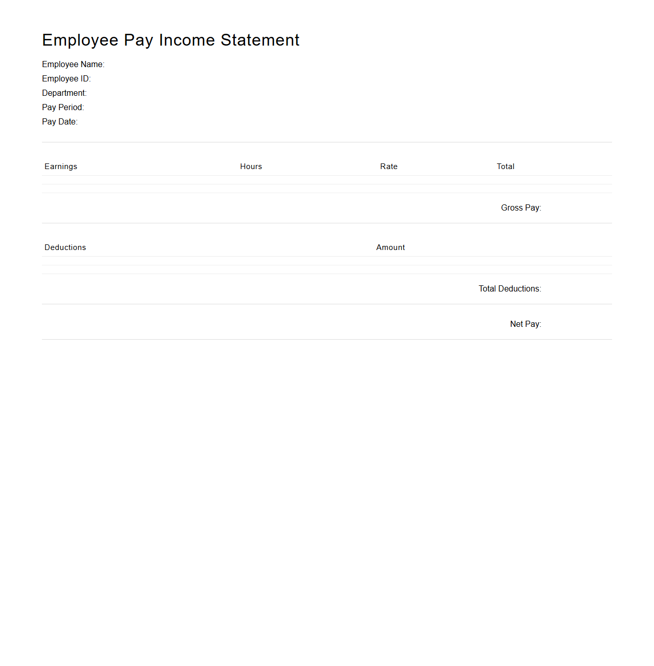 Employee Pay Income Statement Template