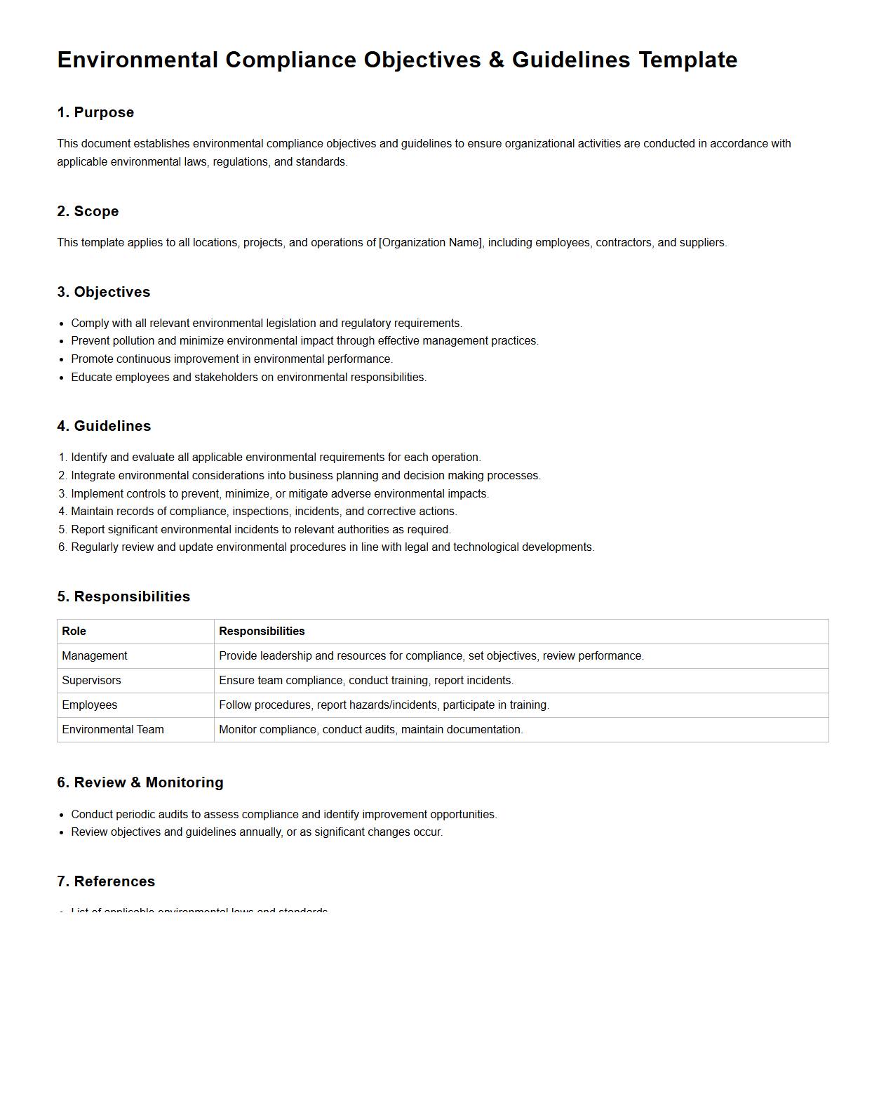 Environmental Compliance Objectives and Guidelines Template