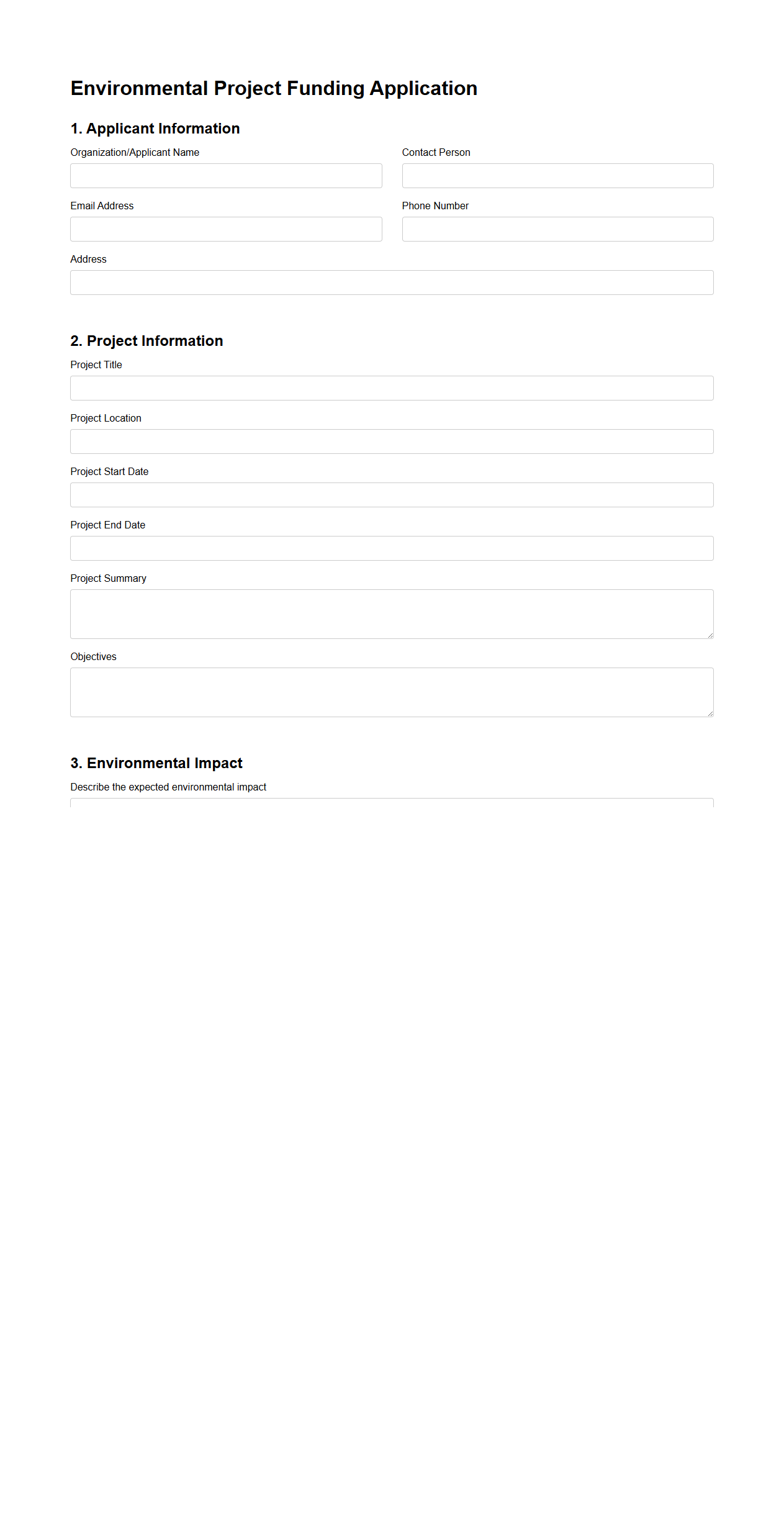 Environmental Project Funding Application Template