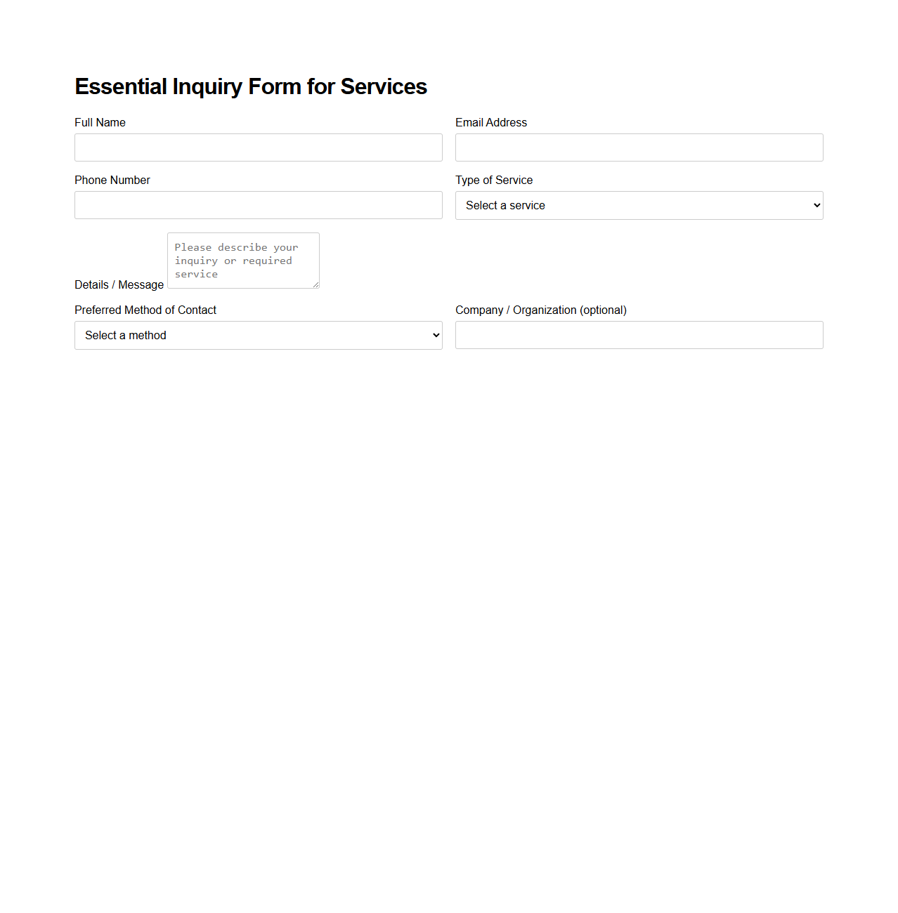 Essential Inquiry Form for Services