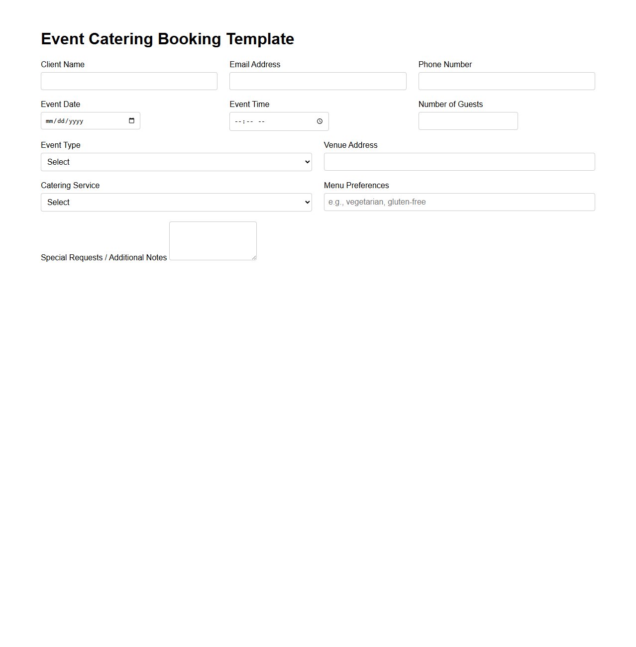 Event Catering Booking Template