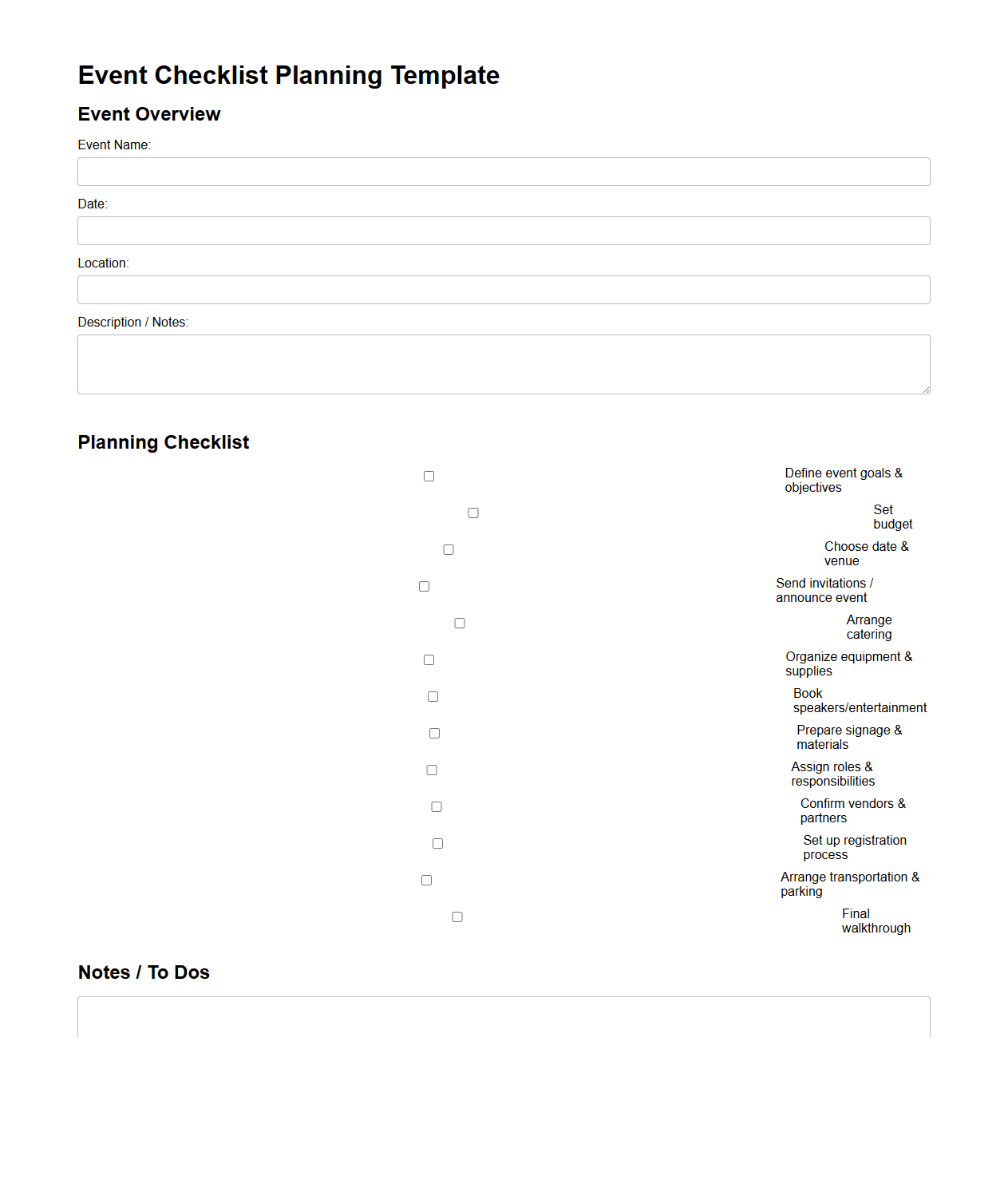 Event Checklist Planning Template