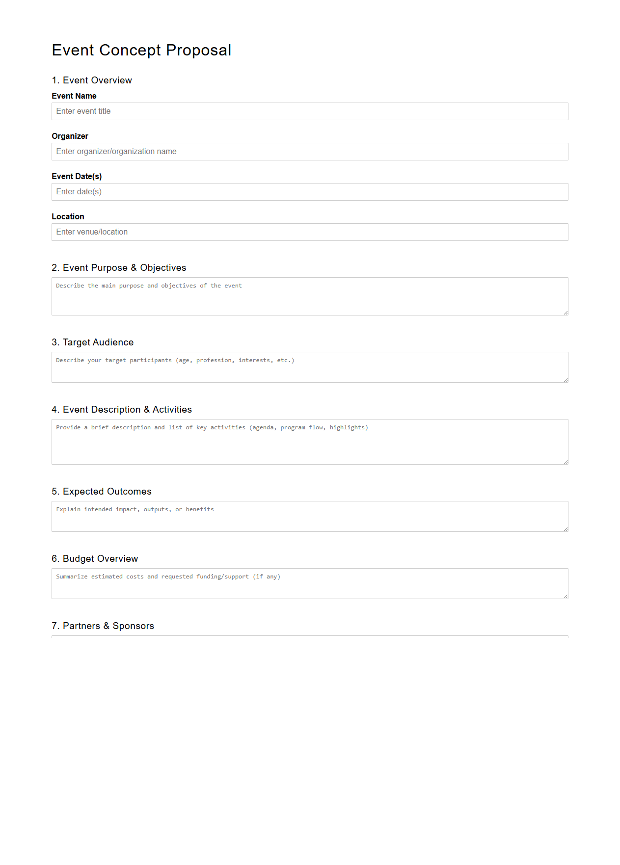 Event Concept Proposal Format for Organizers